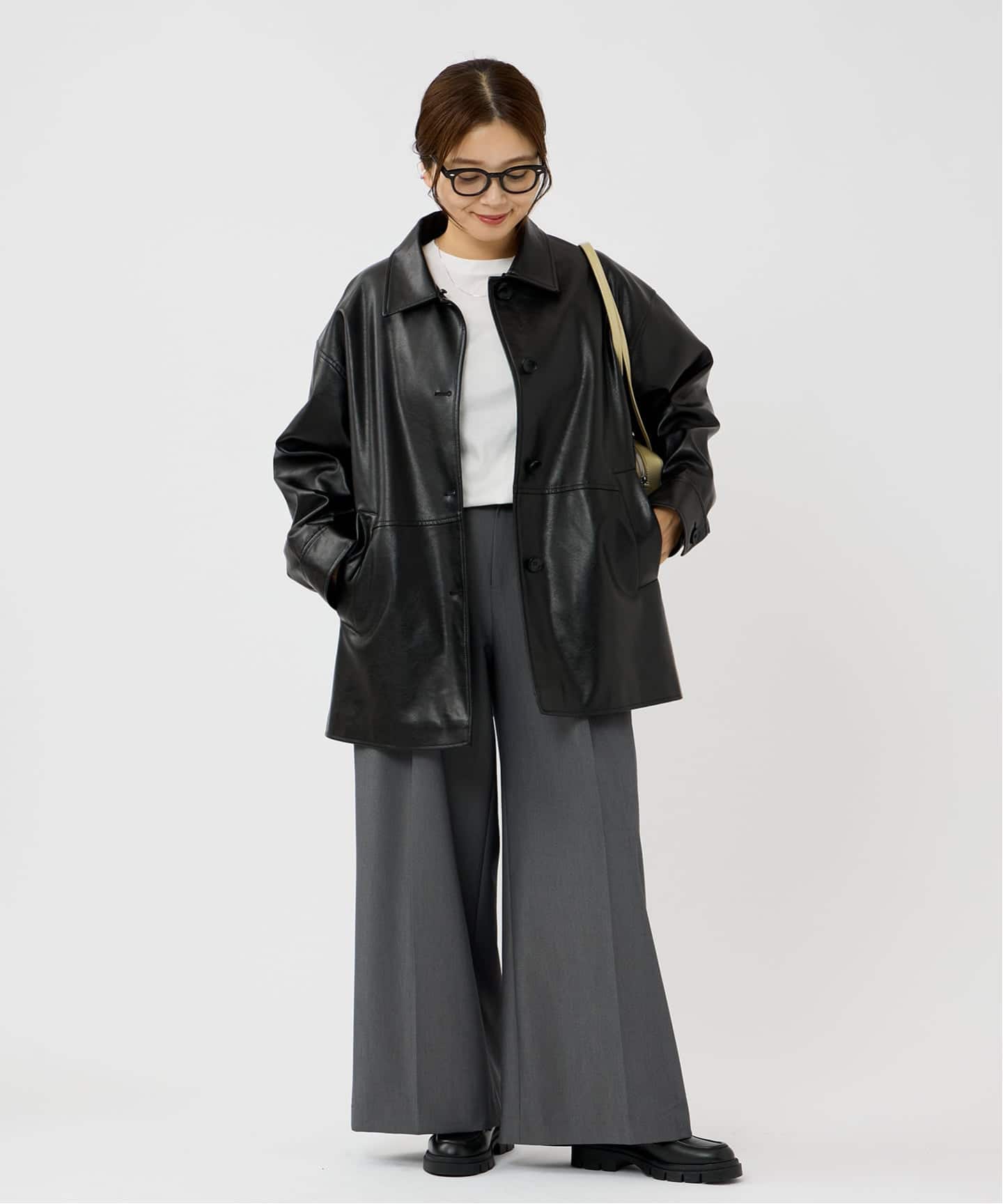 追加予約2》ウォッシャブルフェイクレザーファー襟付