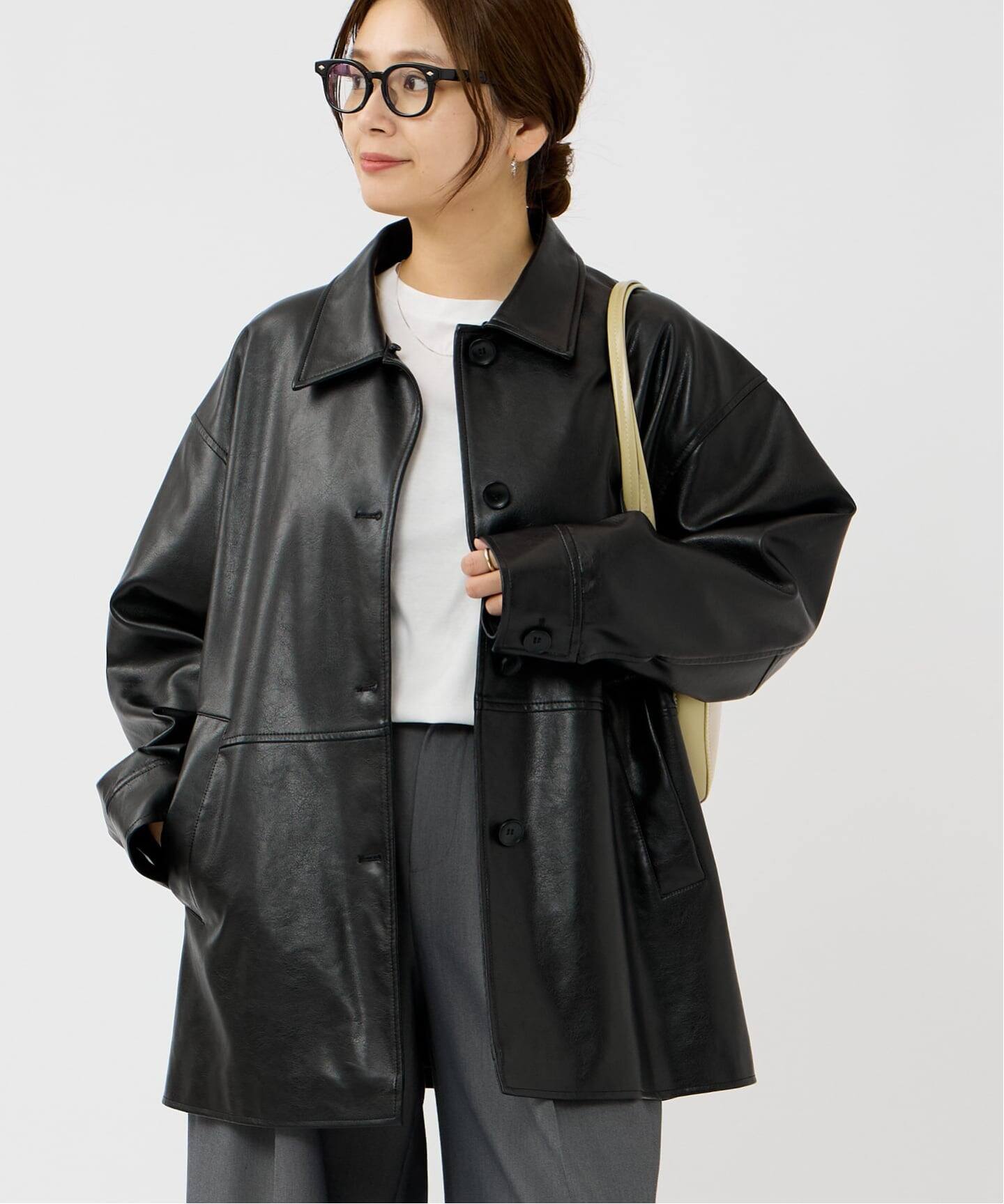 追加予約2》ウォッシャブルフェイクレザーファー襟付