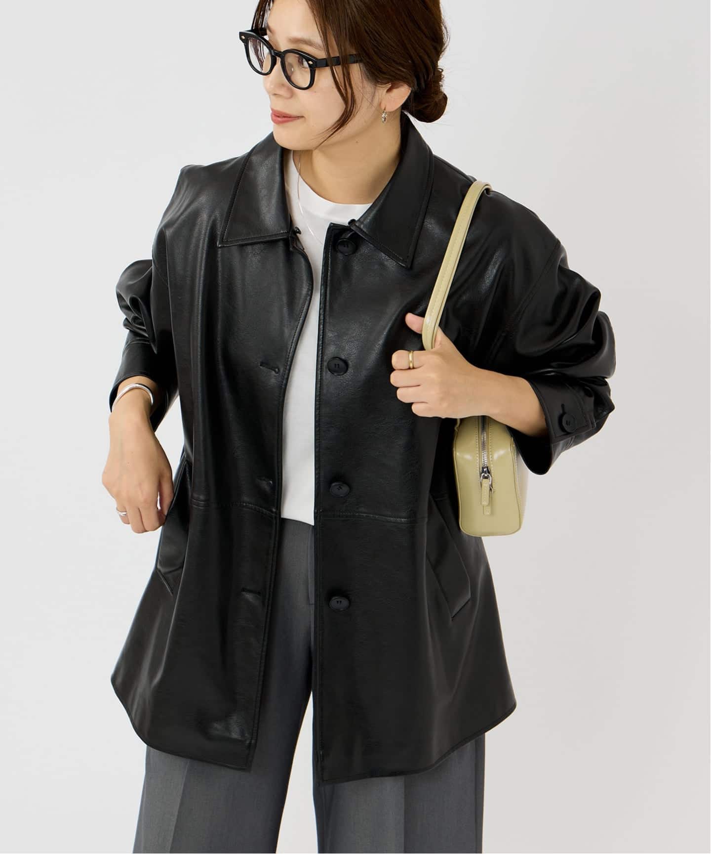 ジャーナルスタンダード　フェイクレザーファー襟付きカバーオール 追加予約2》ウォッシャブルフェイクレザーファー襟付