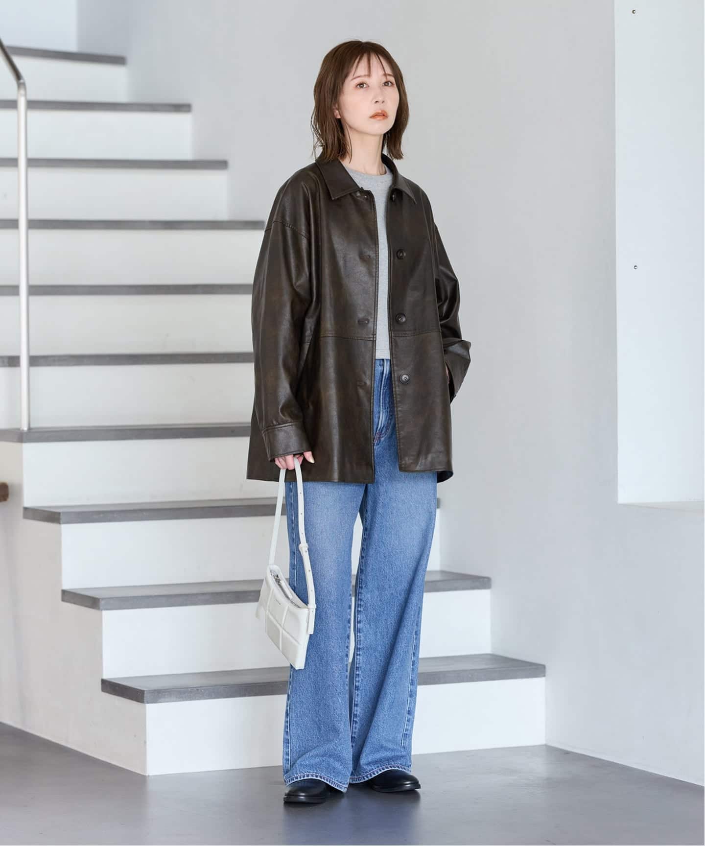 ウォッシャブルフェイクレザーファー襟付カバーオール 追加予約2》ウォッシャブルフェイクレザーファー襟付