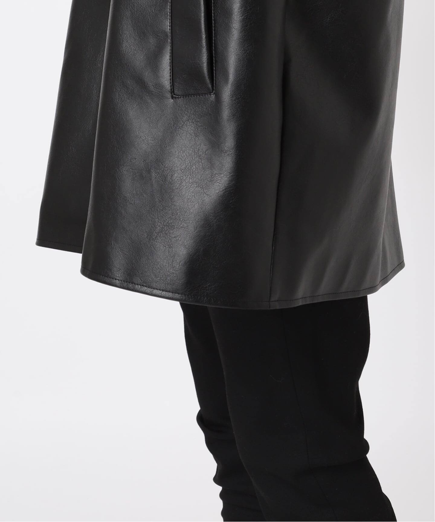 ウォッシャブルフェイクレザーファー襟付カバーオール 追加2》ウォッシャブルフェイクレザーファー襟付カバーオール（レザー