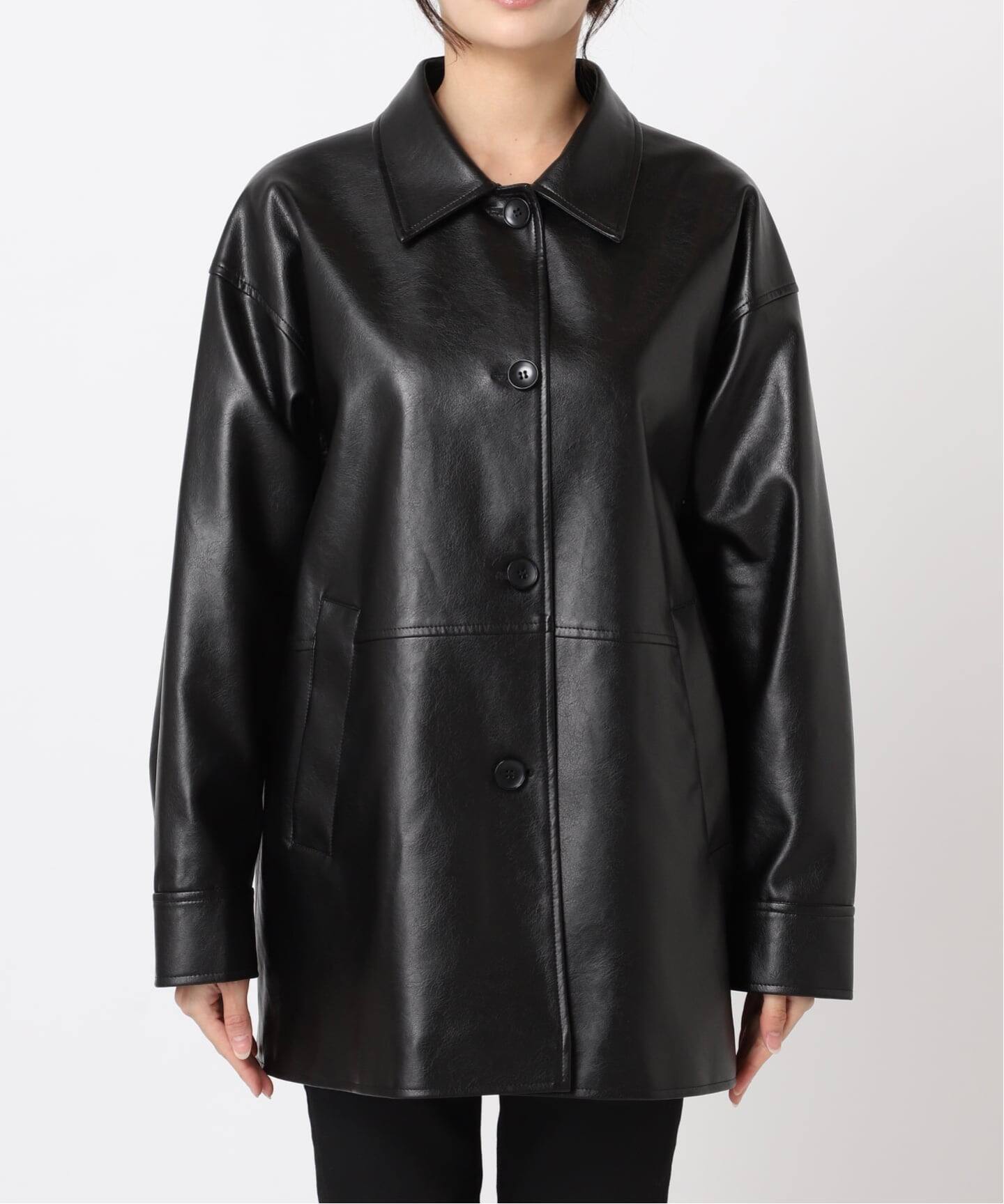 【2024AW】 ウォッシャブルフェイクレザーファー襟付カバーオール ブラウン 追加予約2》ウォッシャブルフェイクレザーファー襟付