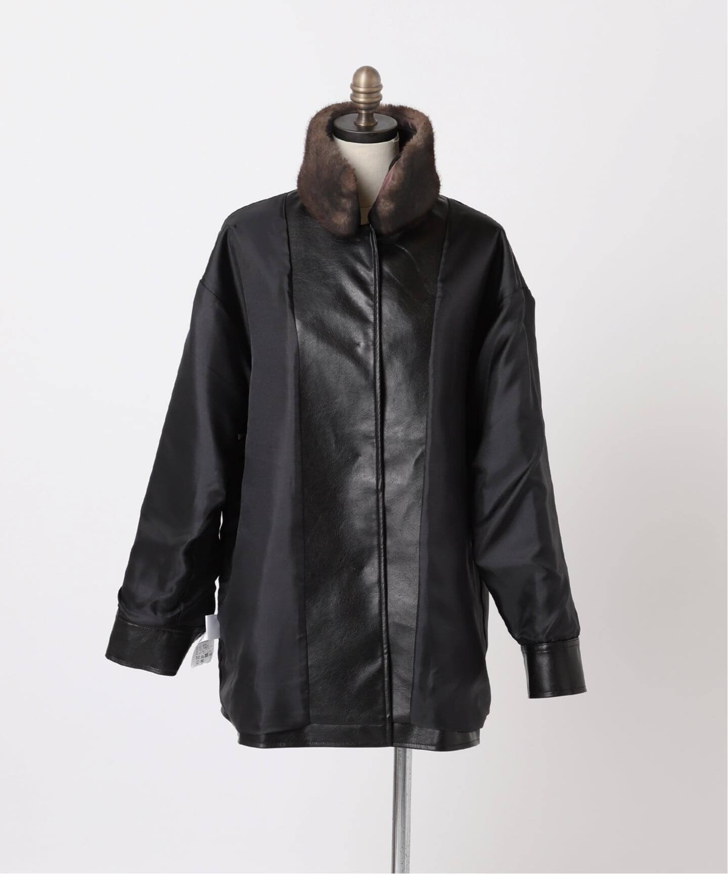 追加予約2》ウォッシャブルフェイクレザーファー襟付カバーオール