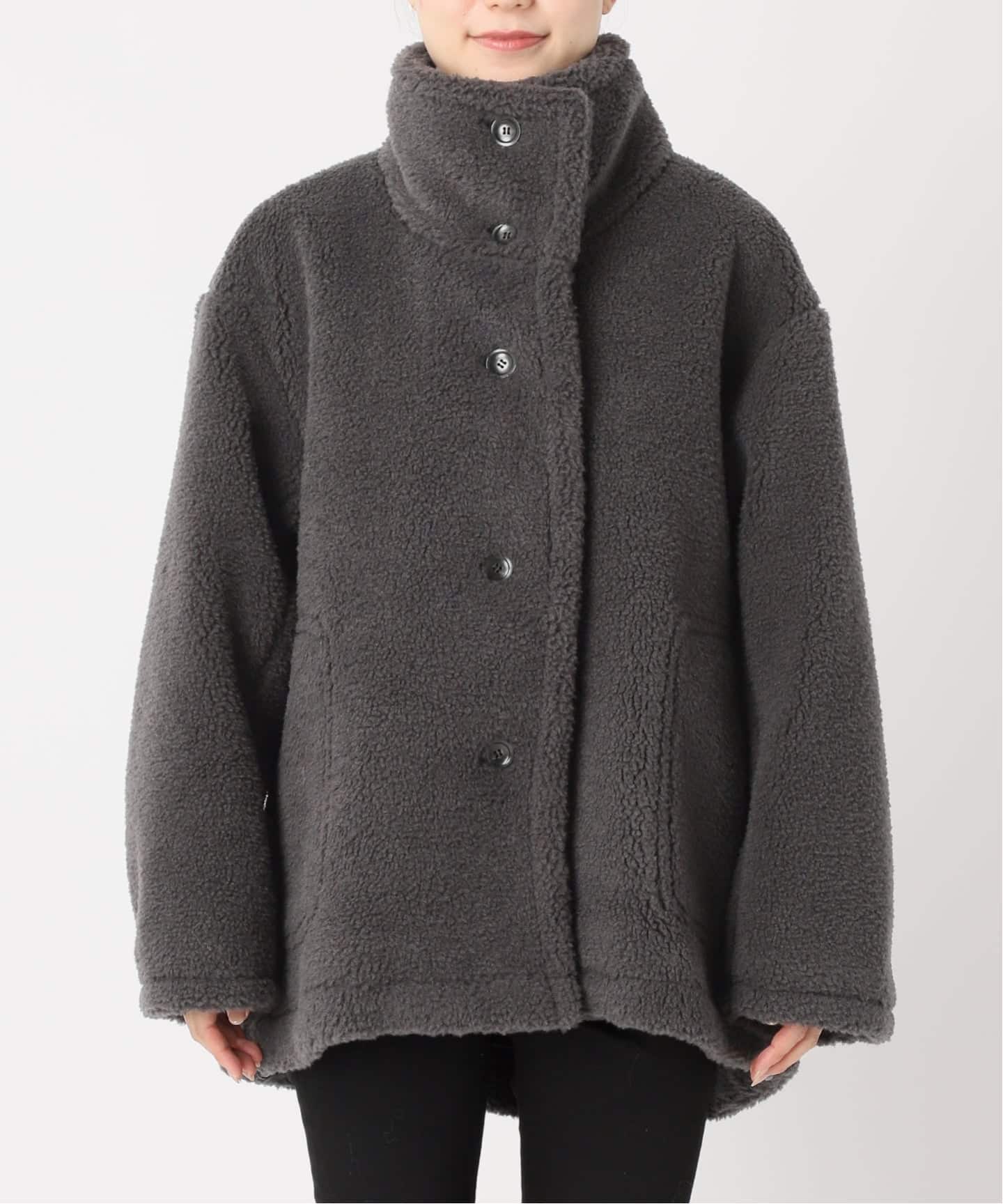 エコファーショートジャケット ステンカラーエコファーショートジャケット