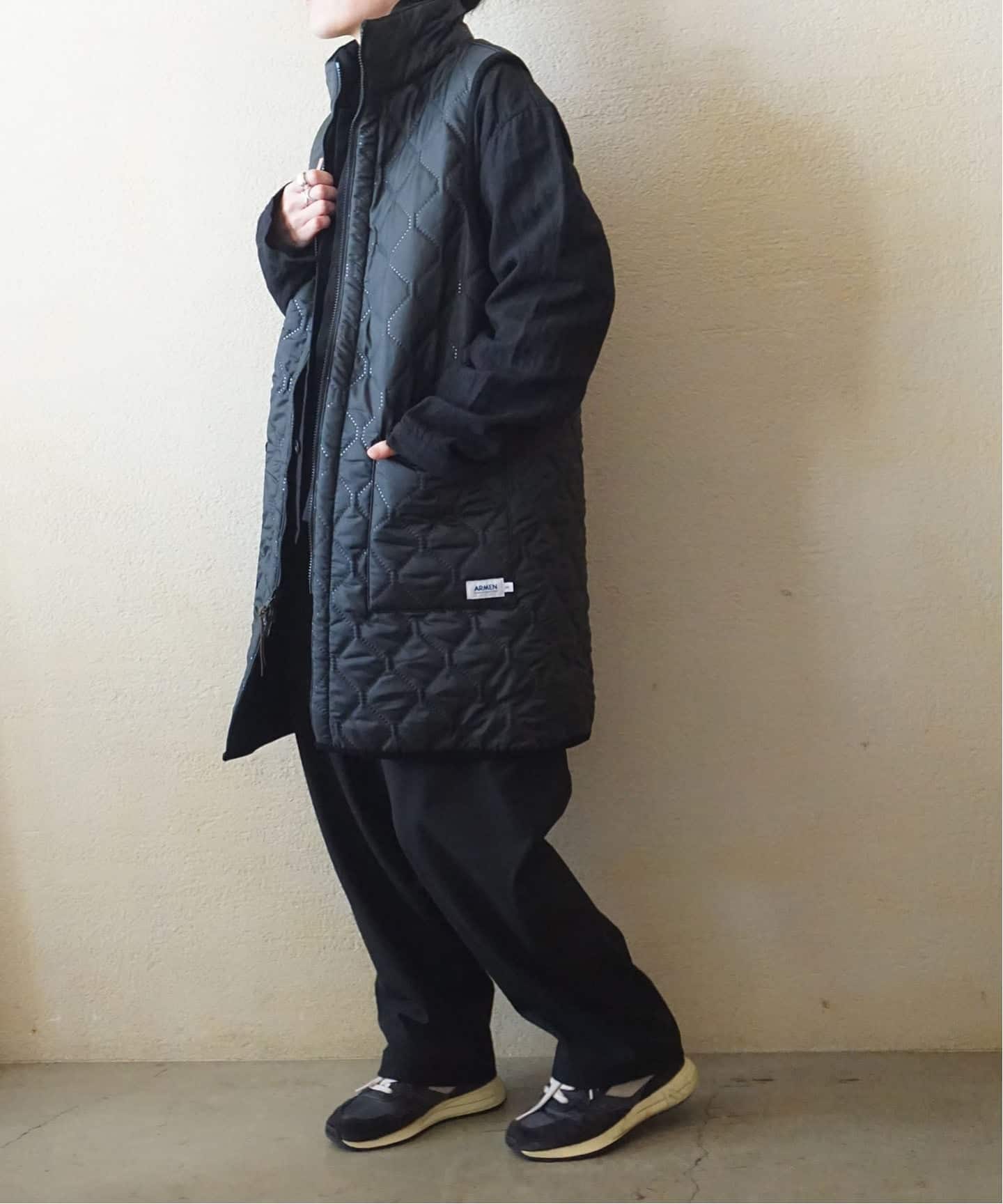ARMEN 】 HIGH-NECK REVERSIBLE LONG VEST（中綿・キルティング