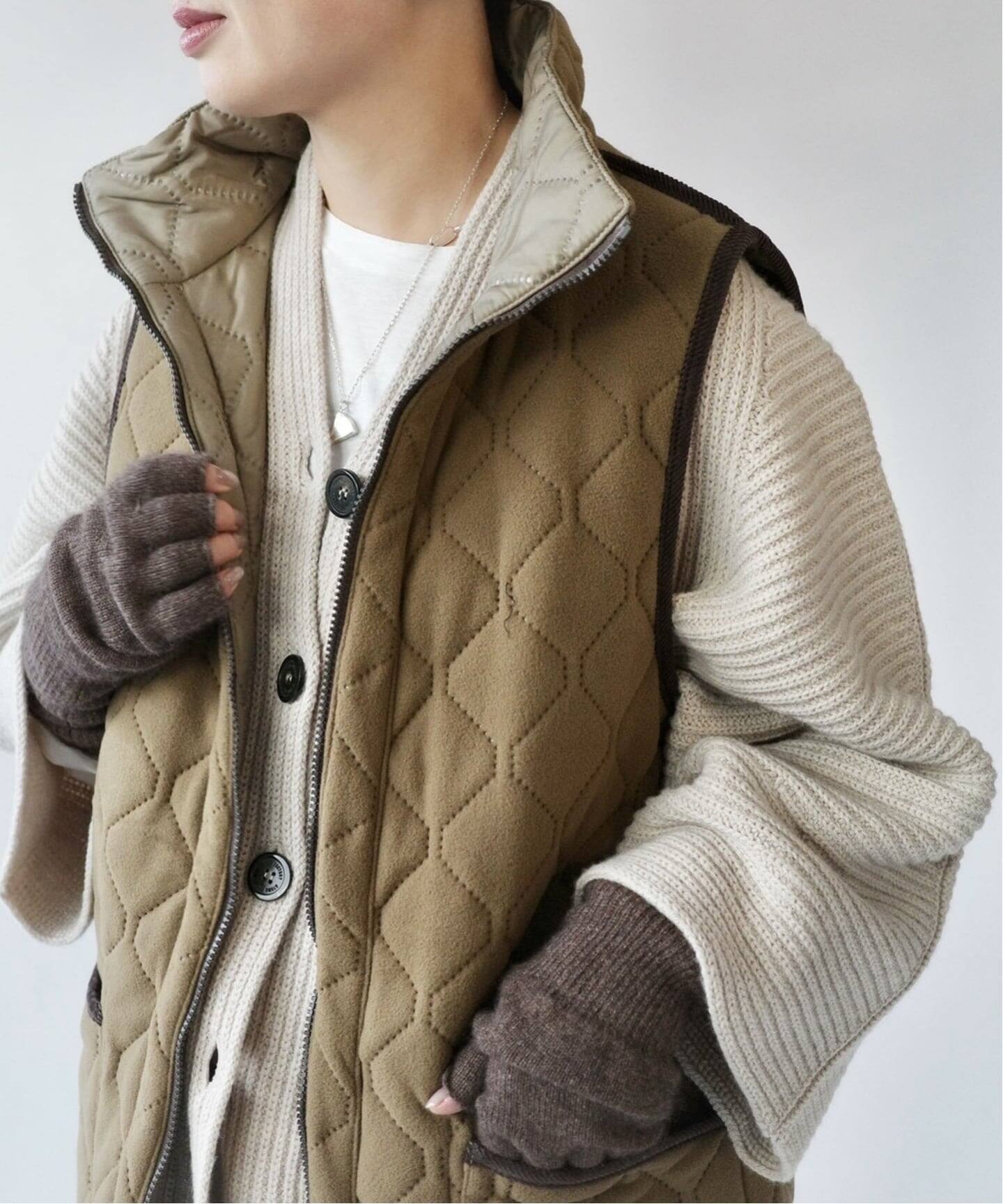 journal standard luxe 【ARMEN/アーメン】ベスト ARMEN 】 HIGH-NECK REVERSIBLE LONG VEST（中綿・キルティング