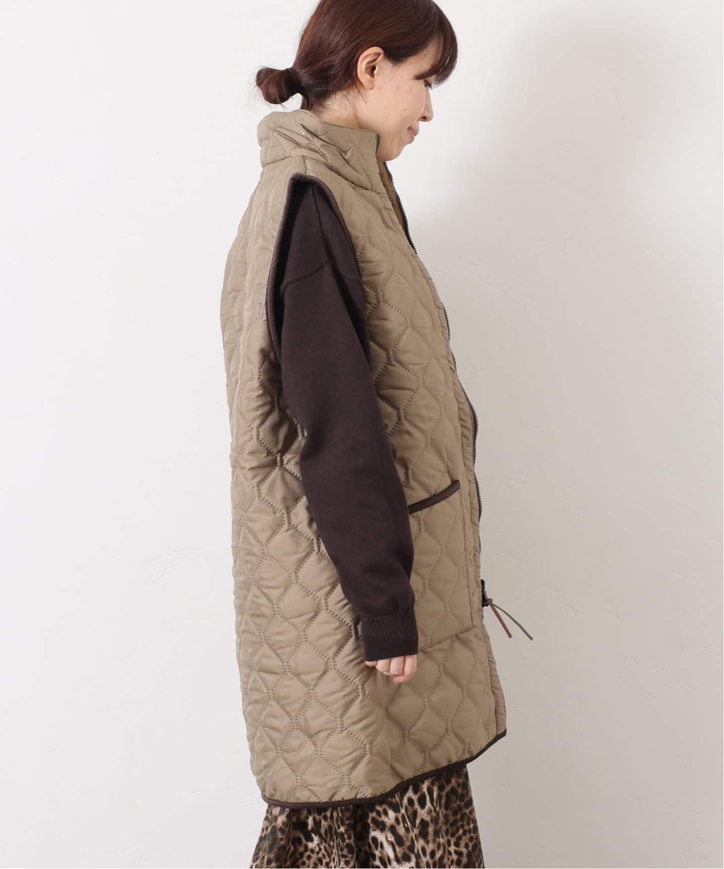 ARMEN 】 HIGH-NECK REVERSIBLE LONG VEST（中綿・キルティング