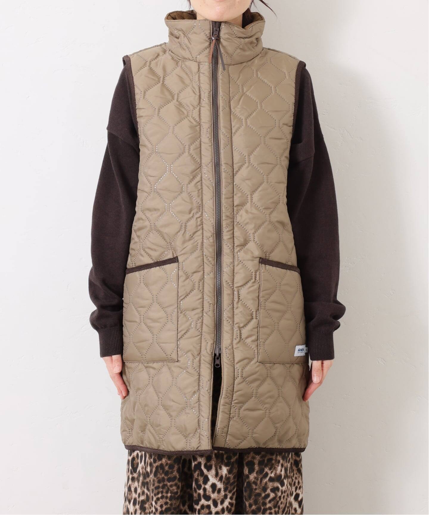 ARMEN 】 HIGH-NECK REVERSIBLE LONG VEST（中綿・キルティング