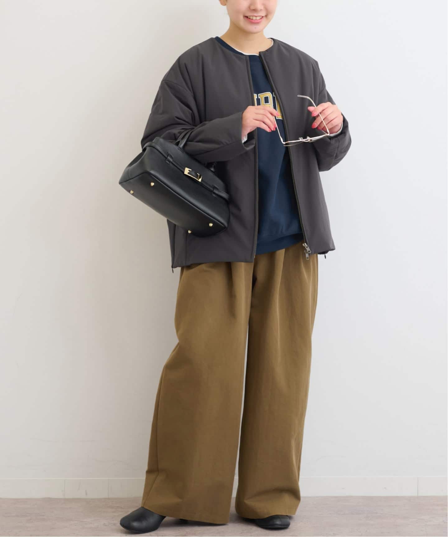 パフィーノーカラーサイドジップブル　ブラック　ジャーナルスタンダードレリューム パフィーノーカラーサイドジップブルゾン（中綿・キルティング