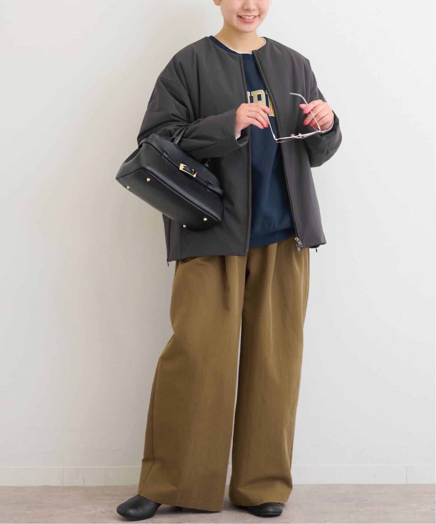 パフィーノーカラーサイドジップブルゾン（中綿・キルティング 