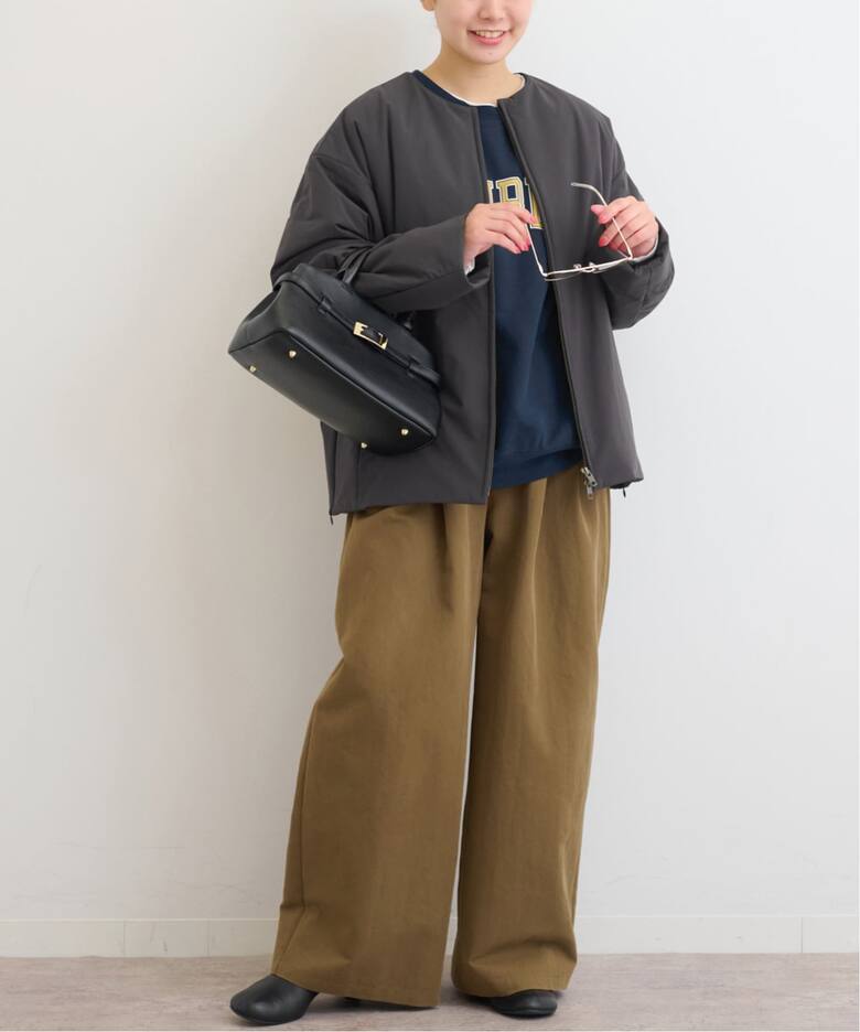 パフィーノーカラーサイドジップブルゾン（中綿・キルティング 