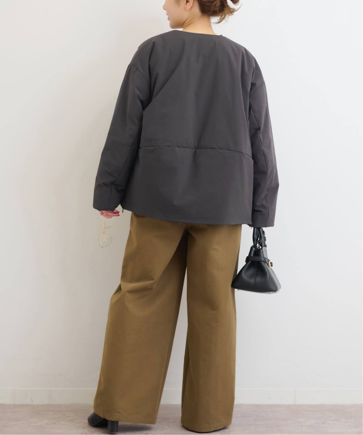 パフィーノーカラーサイドジップブルゾン（中綿・キルティング