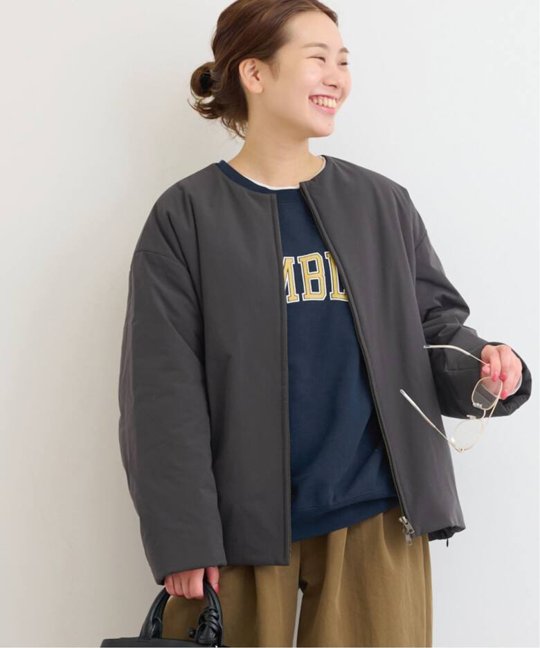 パフィーノーカラーサイドジップブルゾン（中綿・キルティング 