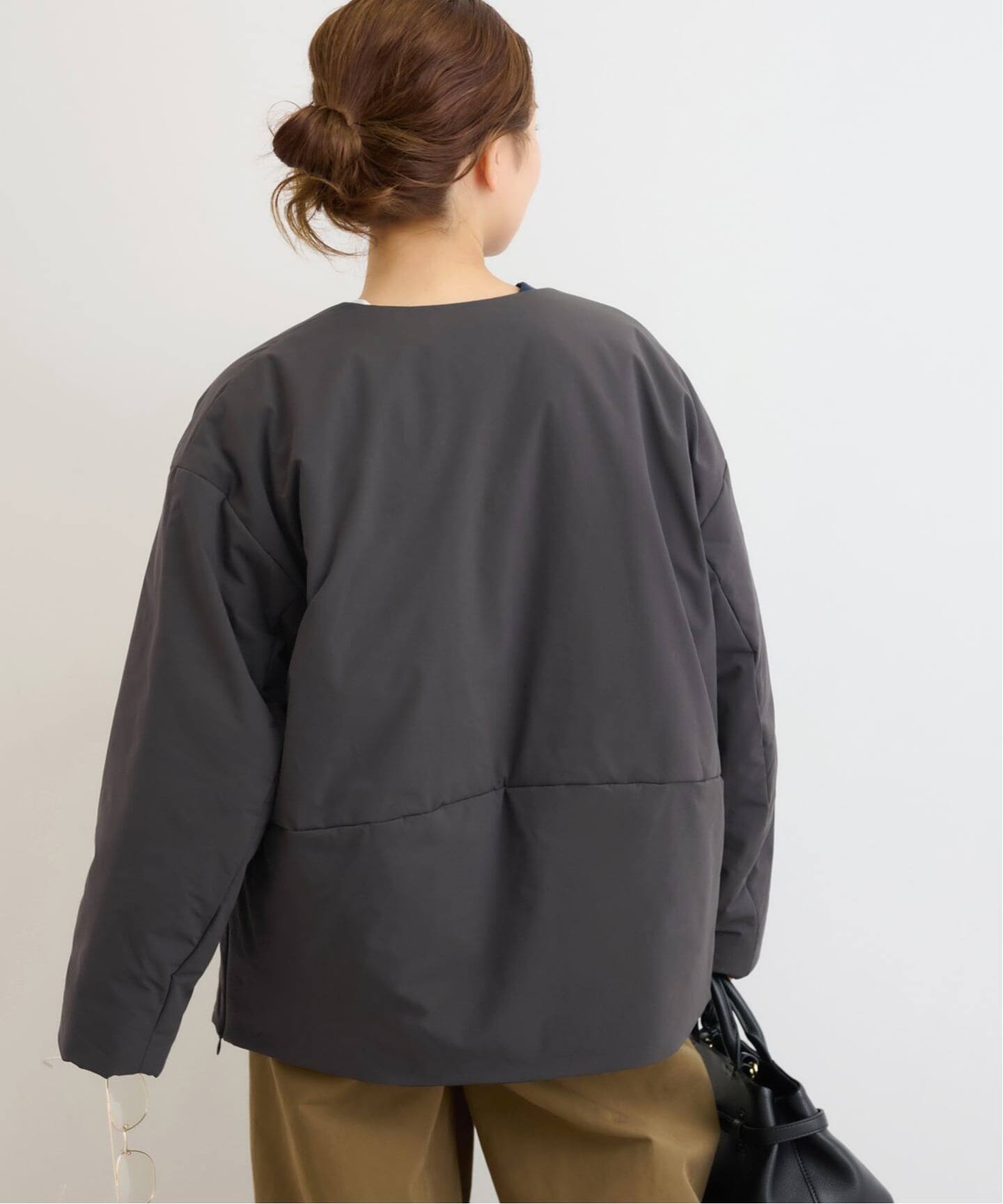 パフィーノーカラーサイドジップブルゾン（中綿・キルティング