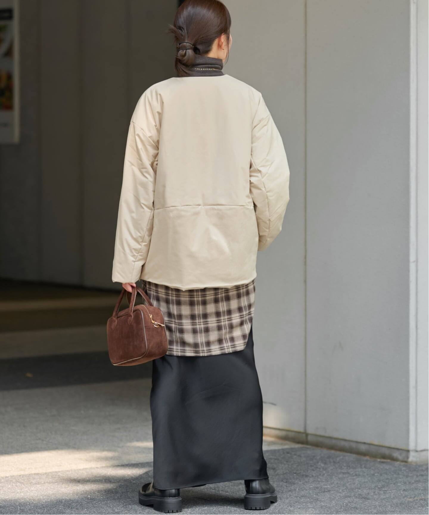 パフィーノーカラーサイドジップブルゾン（中綿・キルティング 