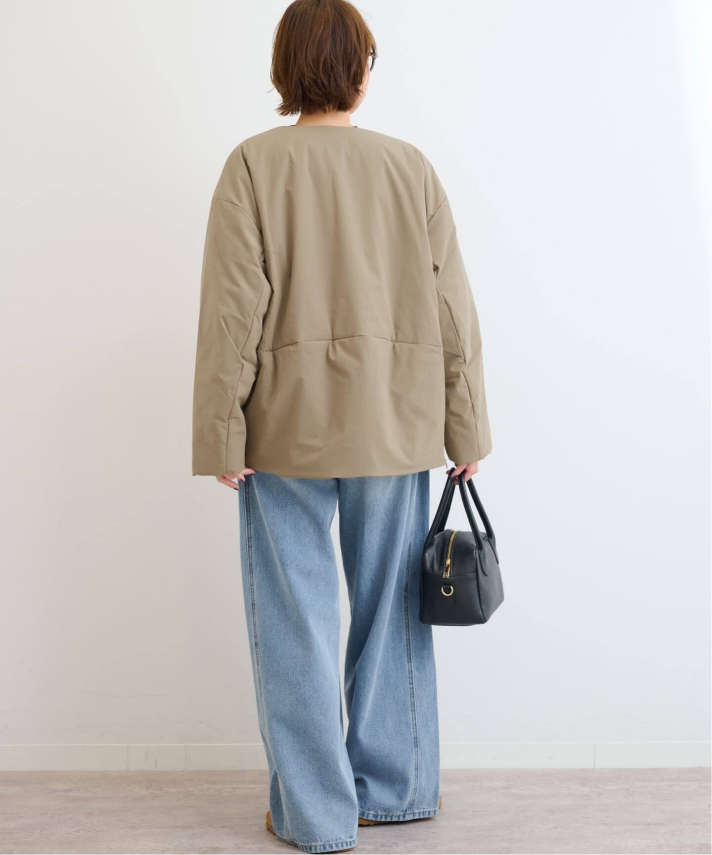 予約》パフィーノーカラーサイドジップブルゾン（中綿・キルティング