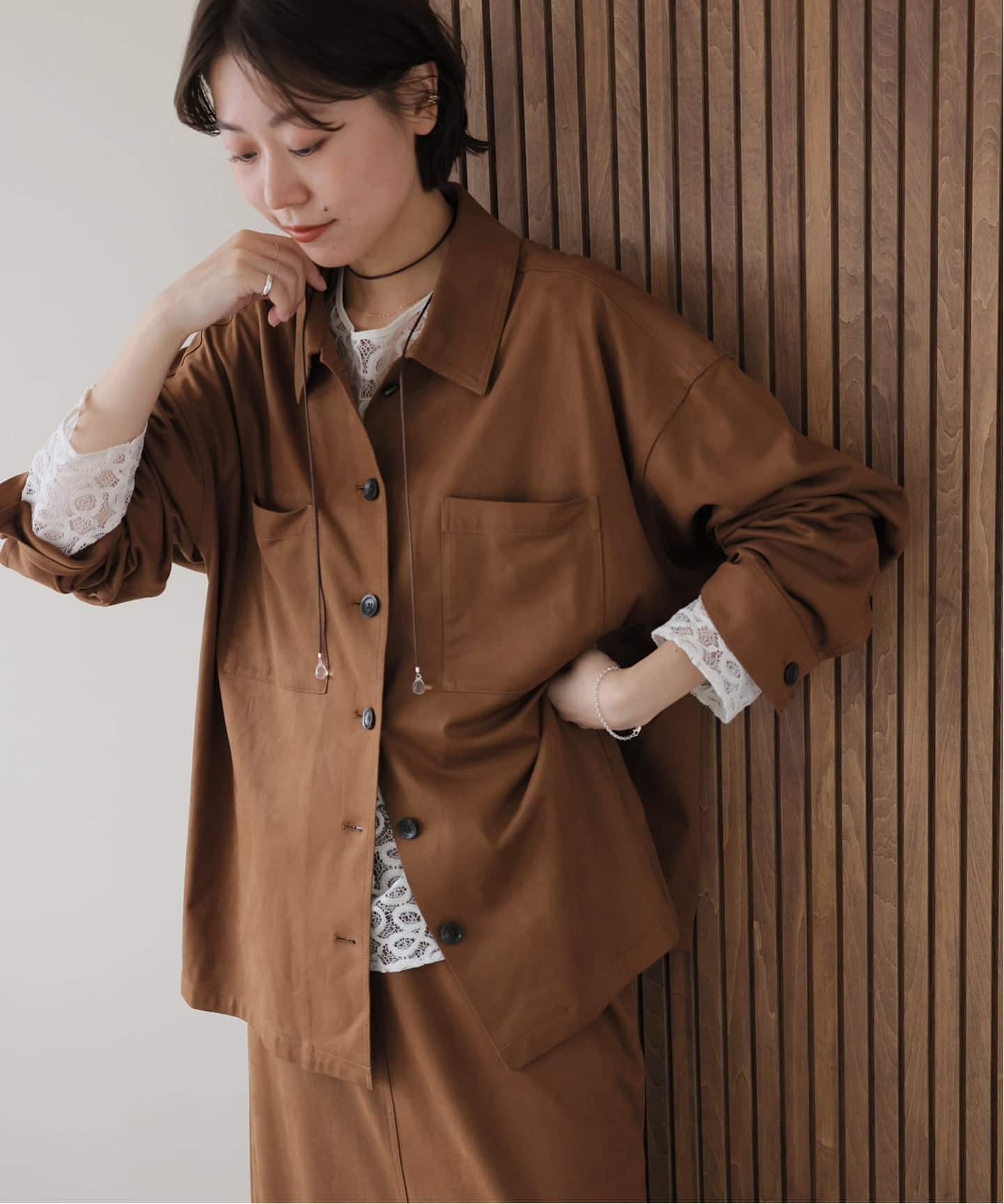 ジャーナルスタンダード　レリューム　
ノーカラーデニムジャケット JOURNAL STANDARD relume シャツ 「WEB限定 柄シャツ+スラックス