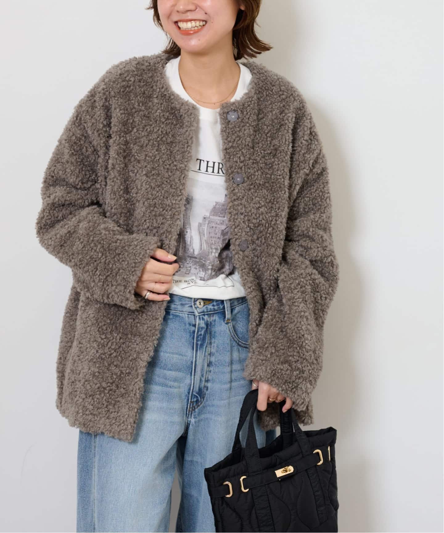 25AW新作］ボアカラーレスジャケット（ボア・フリース