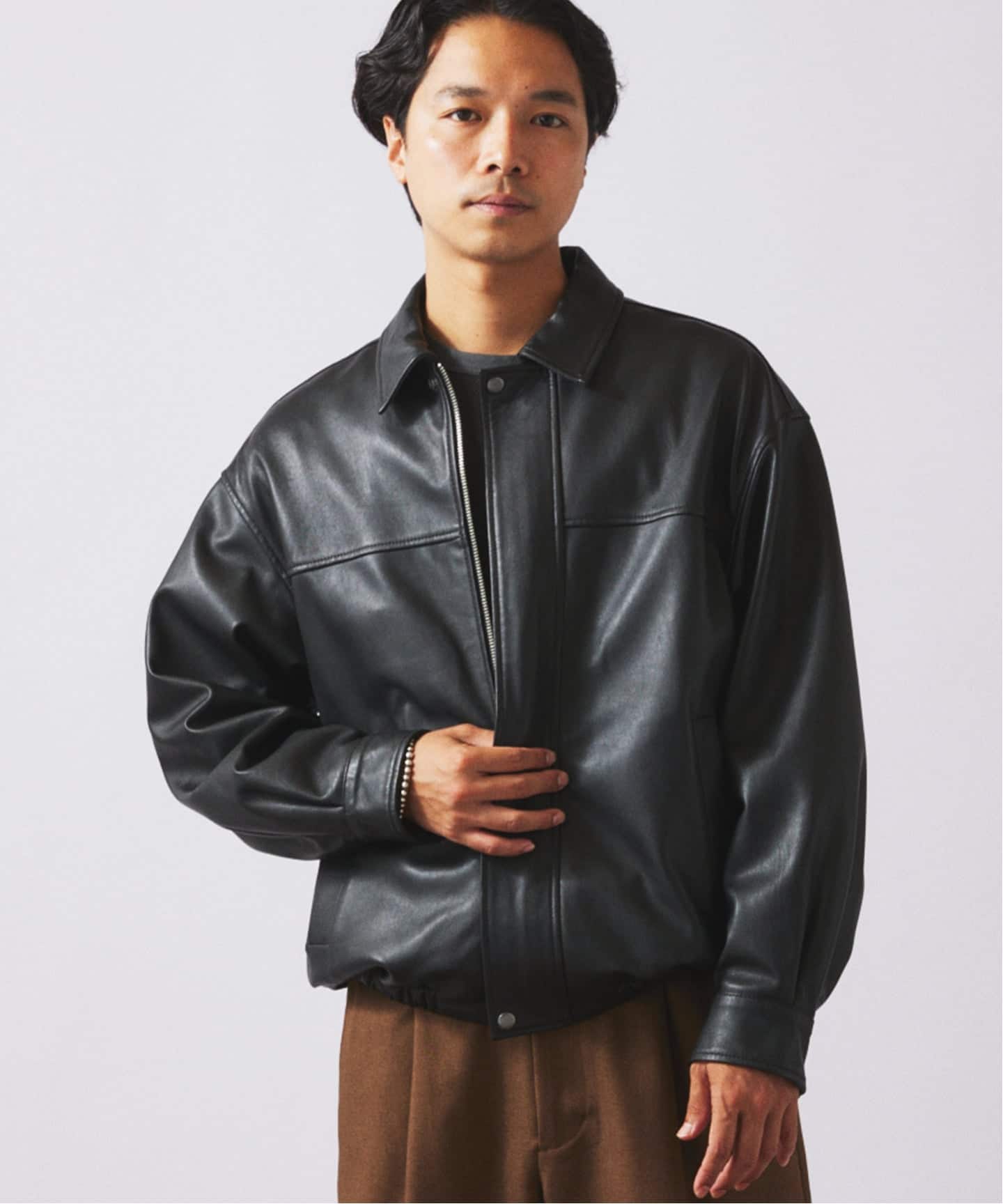 予約》ラムレザー ショート ステンカラー ブルゾン（レザー