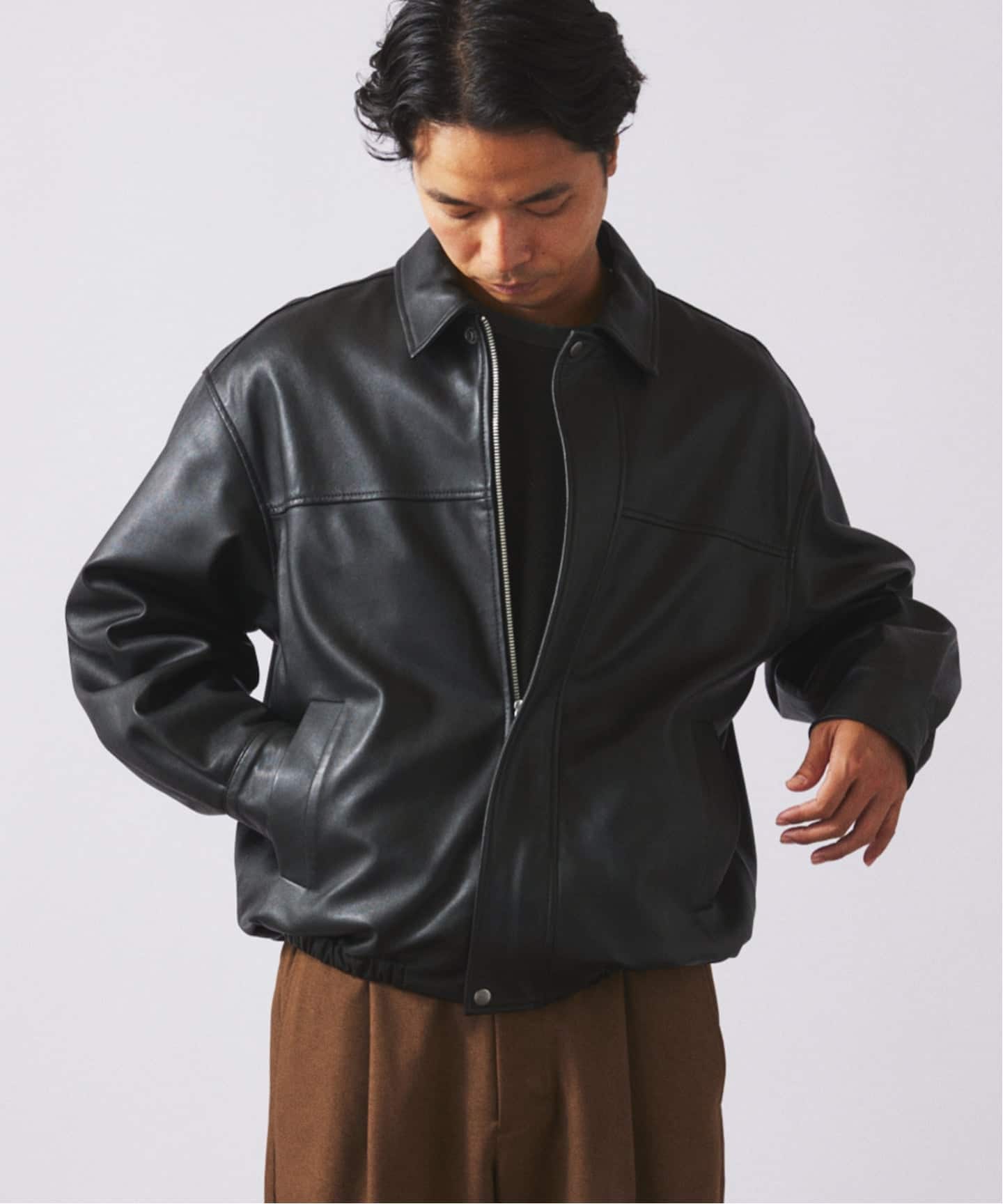 ビンテージ】ラムレザーショートブルゾン 中綿 襟付き Lサイズ