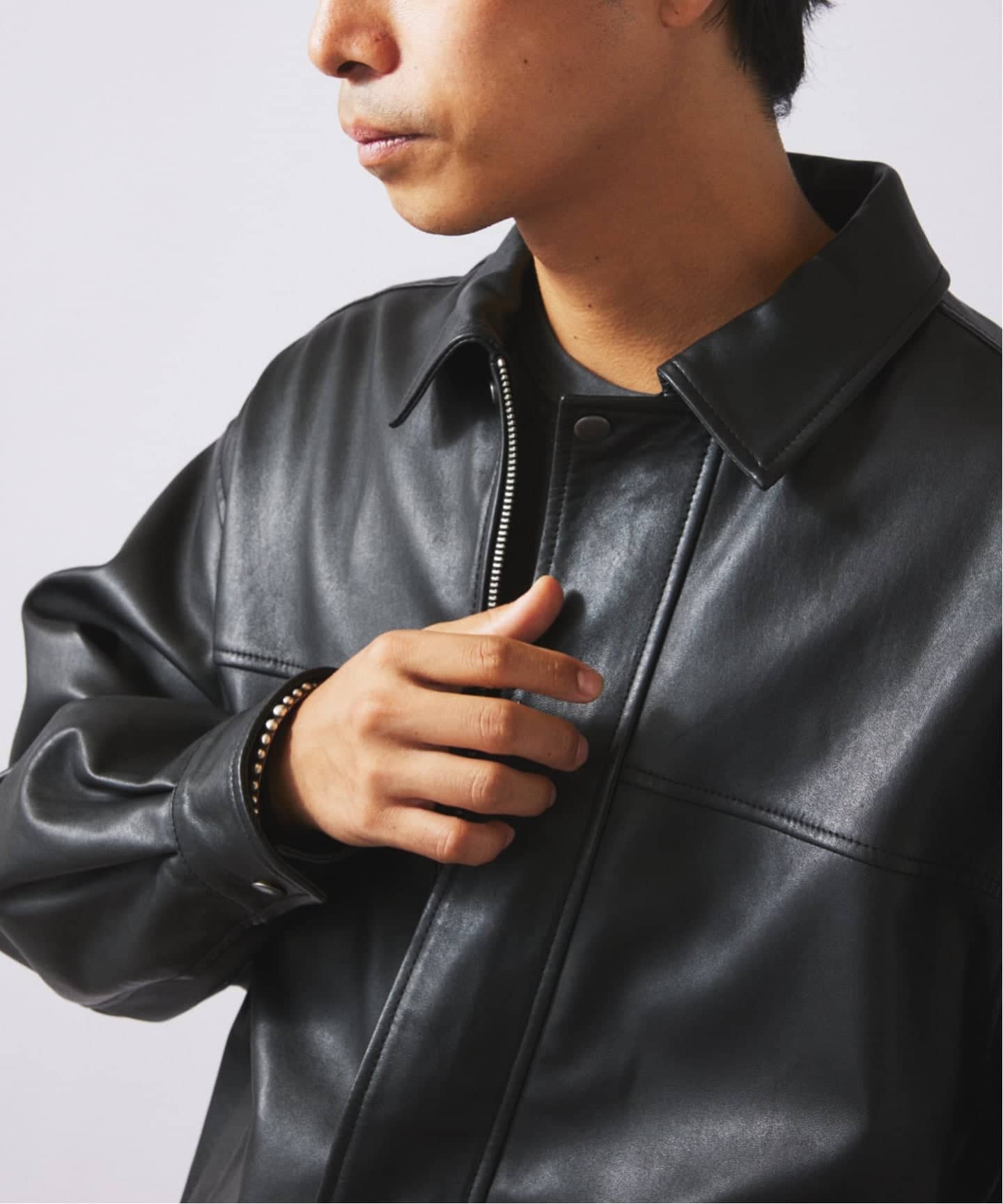 ラムレザー ショート ステンカラー ブルゾン（レザージャケット