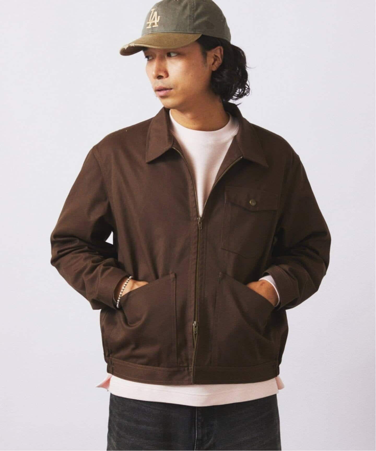 UNIVERSAL OVERALL × JOURNAL STANDARD relume / ジップブルゾン/M/ポリエステル/ブラウン/25011464950030 UNIVERSAL OVERALL / ユニバーサル オーバーオール 別注 ジップ