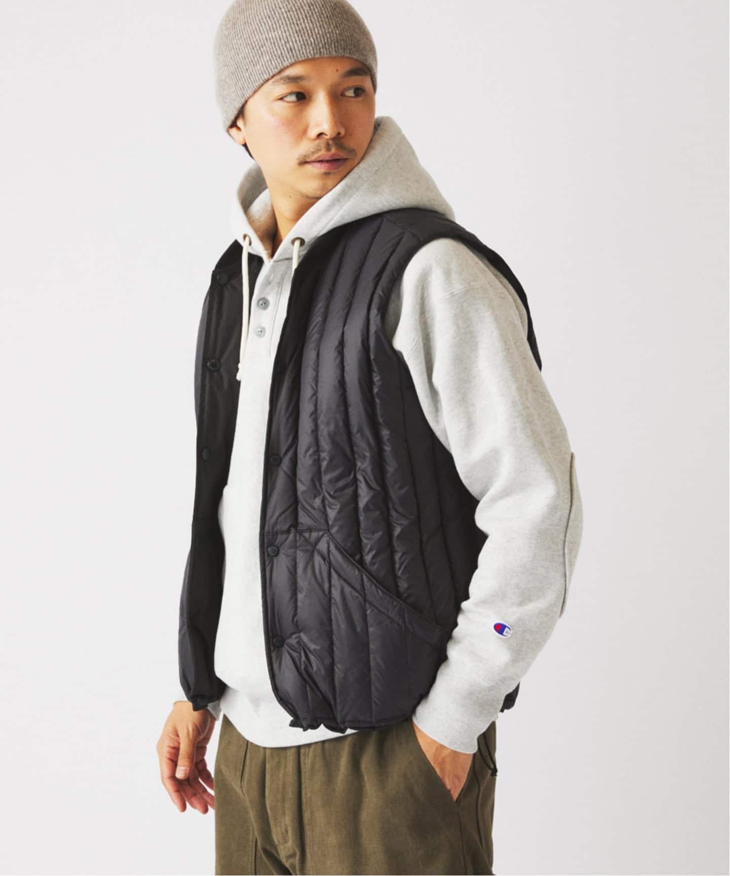 TAION / タイオン 別注 ヴァーチカルキルト リバーシブル ダウンベスト