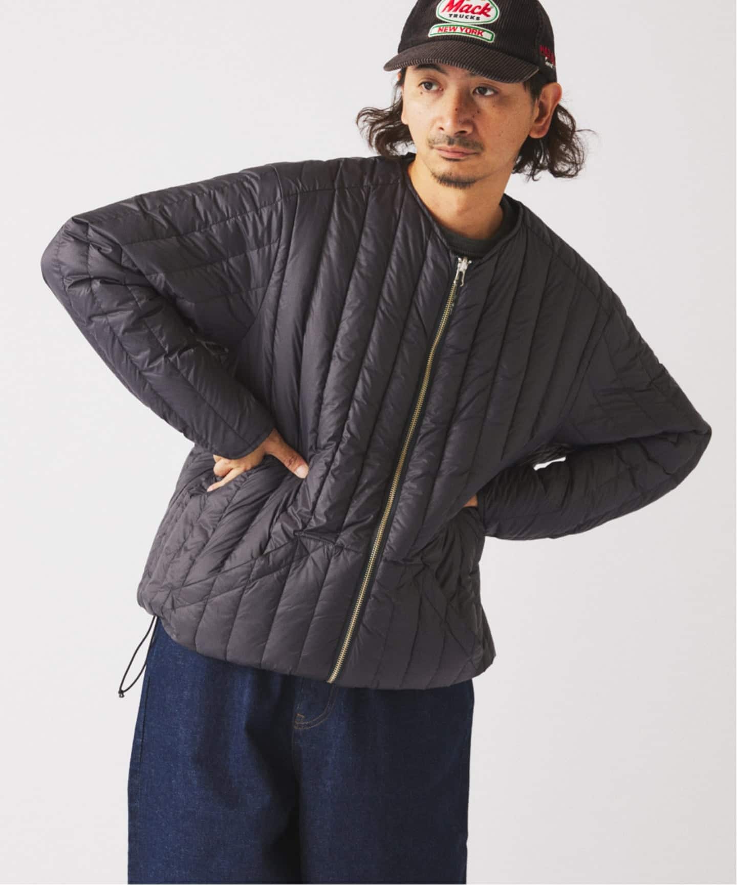 TAION 別注 ヴァーチカルキルト リバーシブル ダウンカーディガン　ブラック TAION / タイオン 別注 ヴァーチカルキルト リバーシブル ダウン