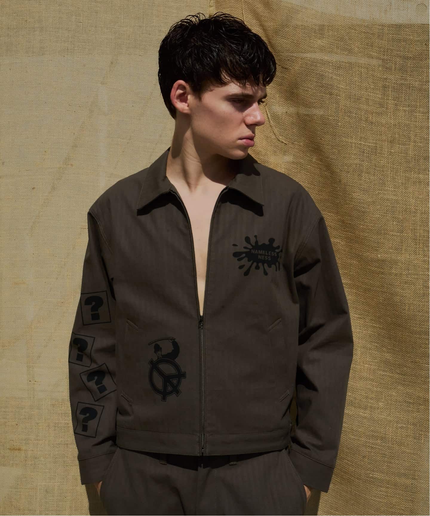 NAMELESSNESS / ネームレスネス HERRINGBONE ZIP BLOUSON PRINT