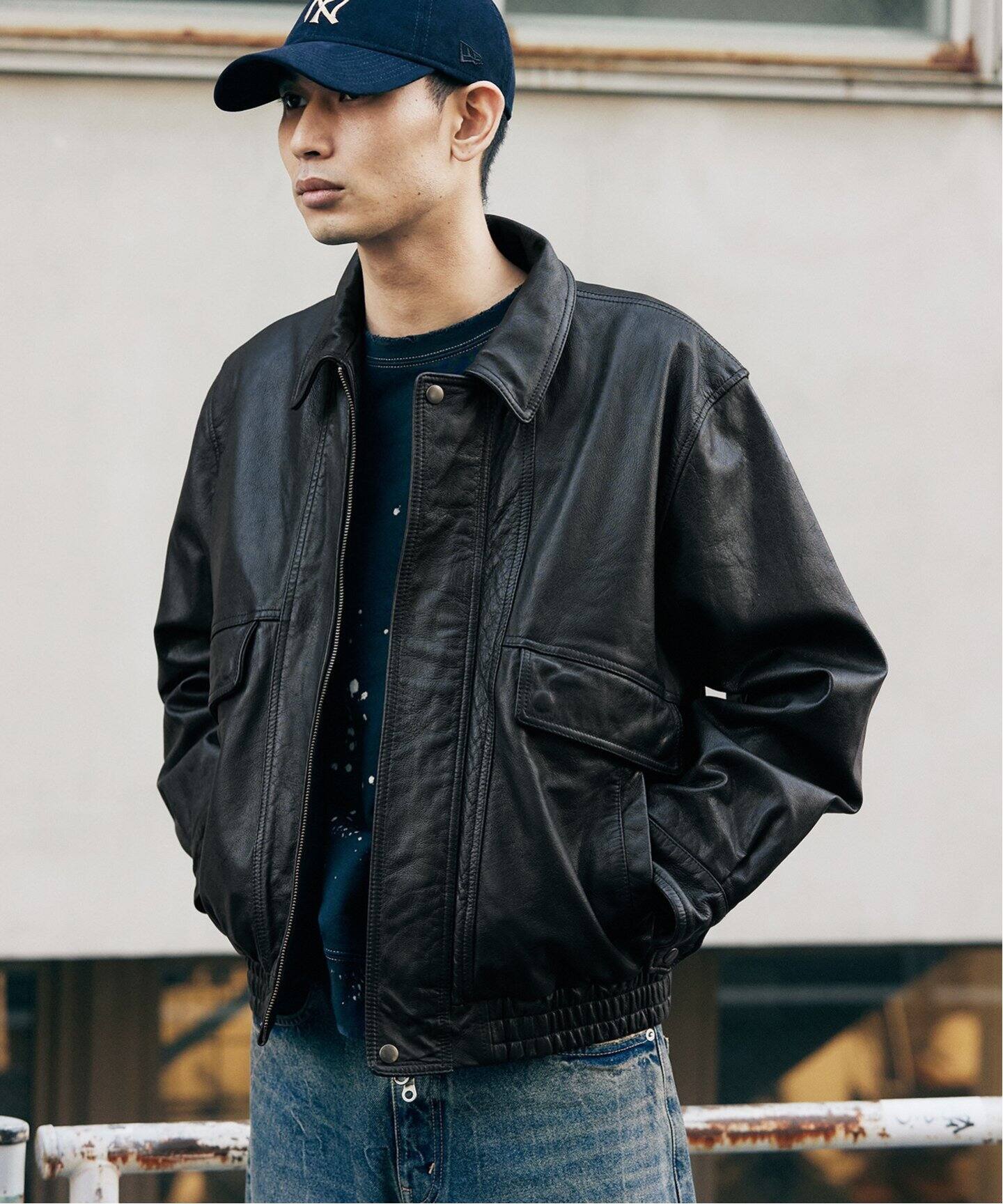 ゴートレザー パネルライン ダッズブルゾン（レザージャケット  