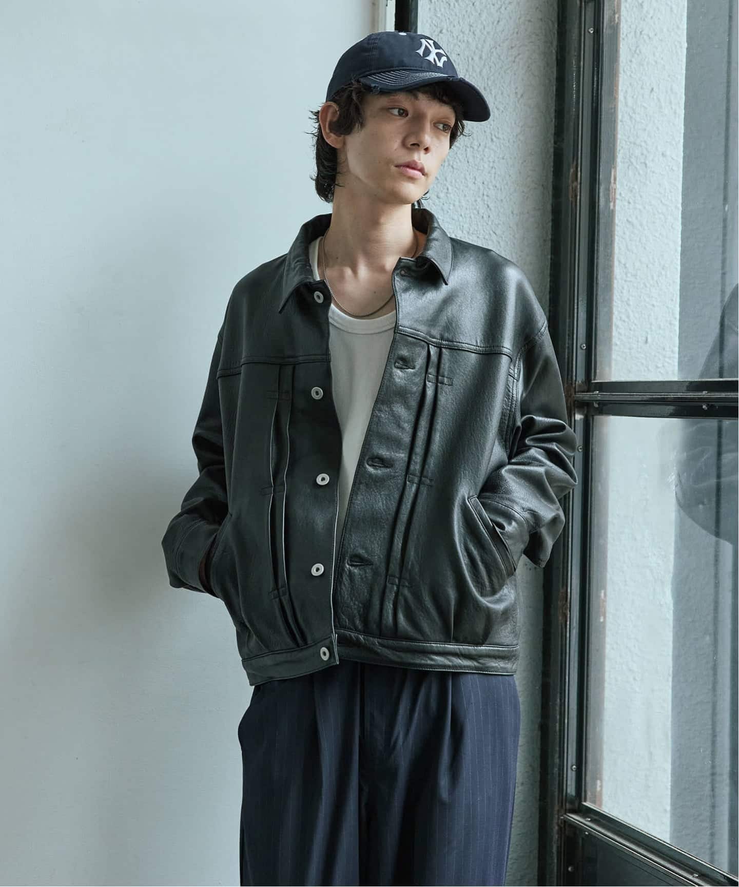 ニュージーランド ラムレザー トラッカージャケット（レザー