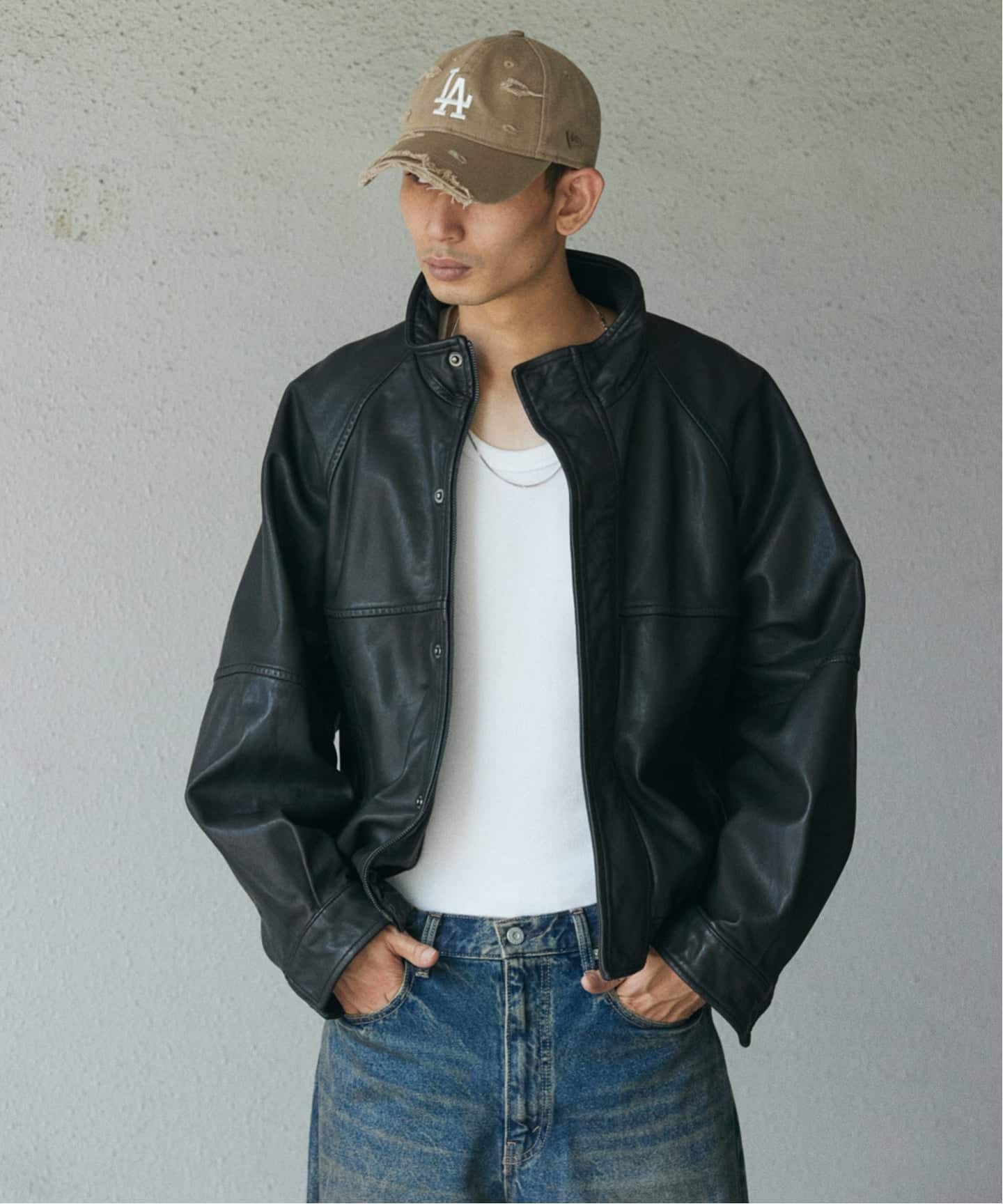 シープ レザー ウォッシュド スタンド ブルゾン（レザージャケット