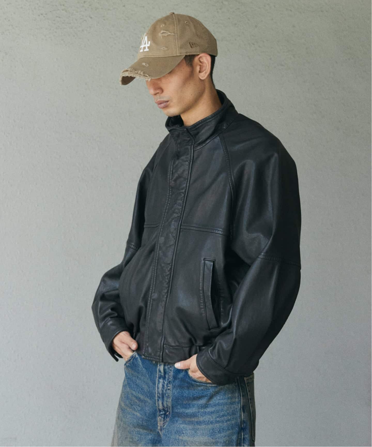 シープ レザー ウォッシュド スタンド ブルゾン（レザージャケット