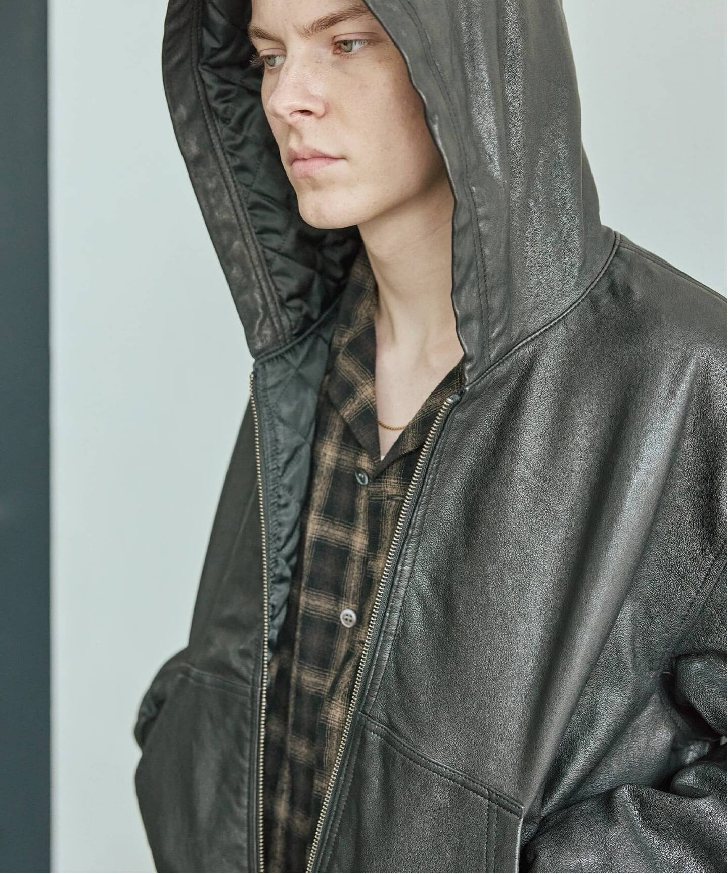 シープ レザー フルベジ ジップ フーディ（レザージャケット