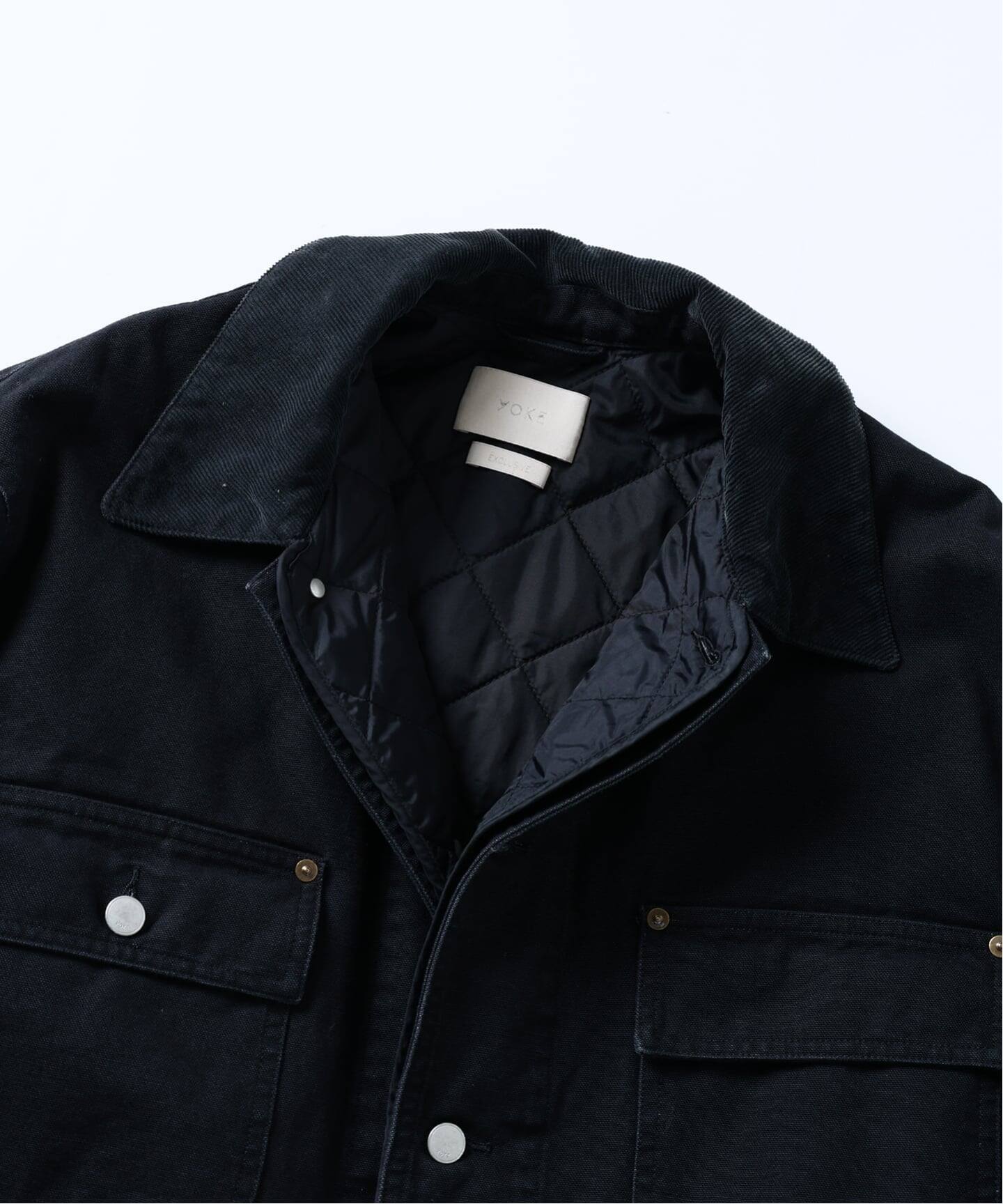 ヨーク　 YOKE　襟レザー切り替えカバーオール　デニムジャケット　ブルゾン Leather Collar Cut Off Coverall Jacket | YOKE Official Website