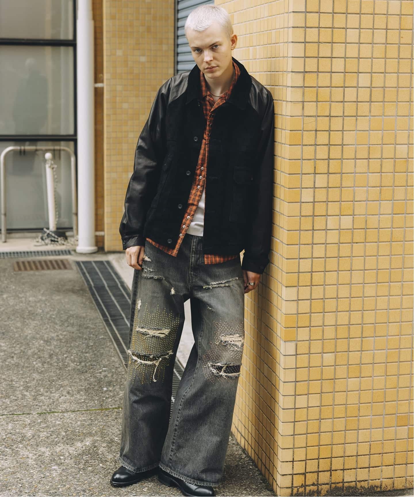 A LEATHER × JOURNAL STANDARD COMBI TRUCKER JACKET（レザー