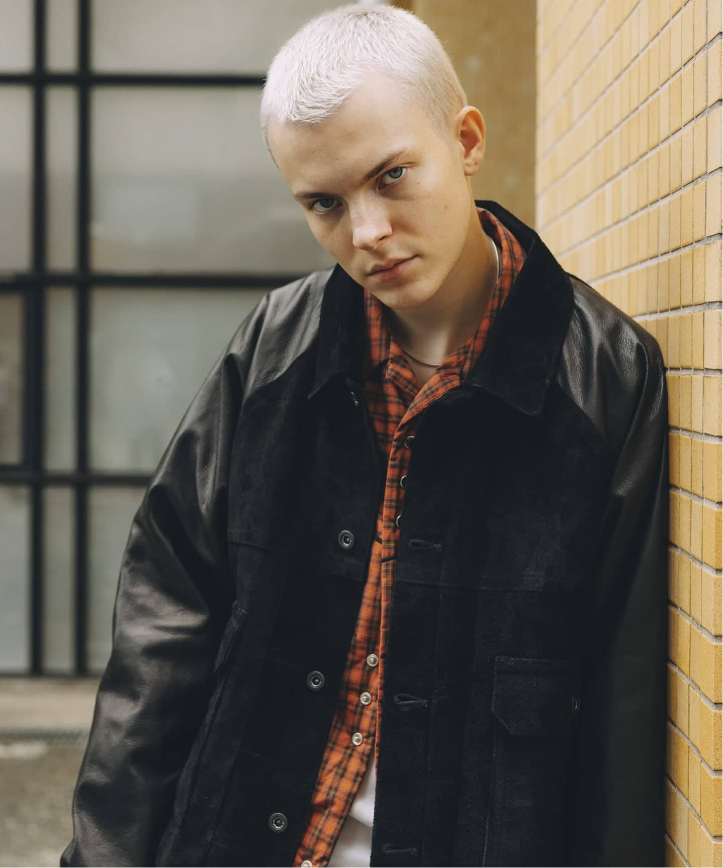 A LEATHER × JOURNAL STANDARD COMBI TRUCKER JACKET（レザー