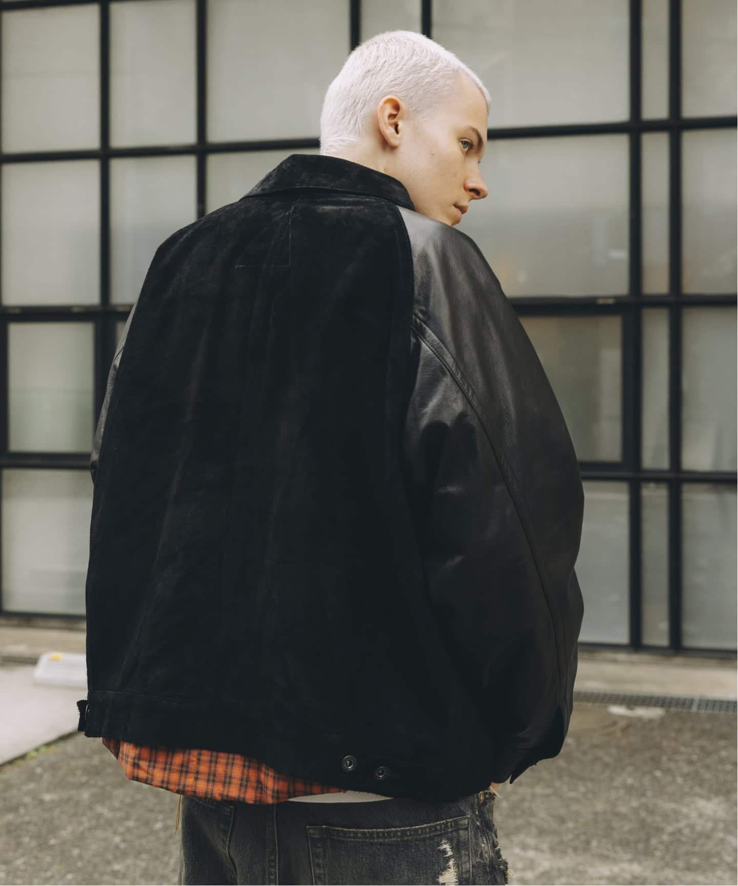 A LEATHER × JOURNAL STANDARD COMBI TRUCKER JACKET（レザー