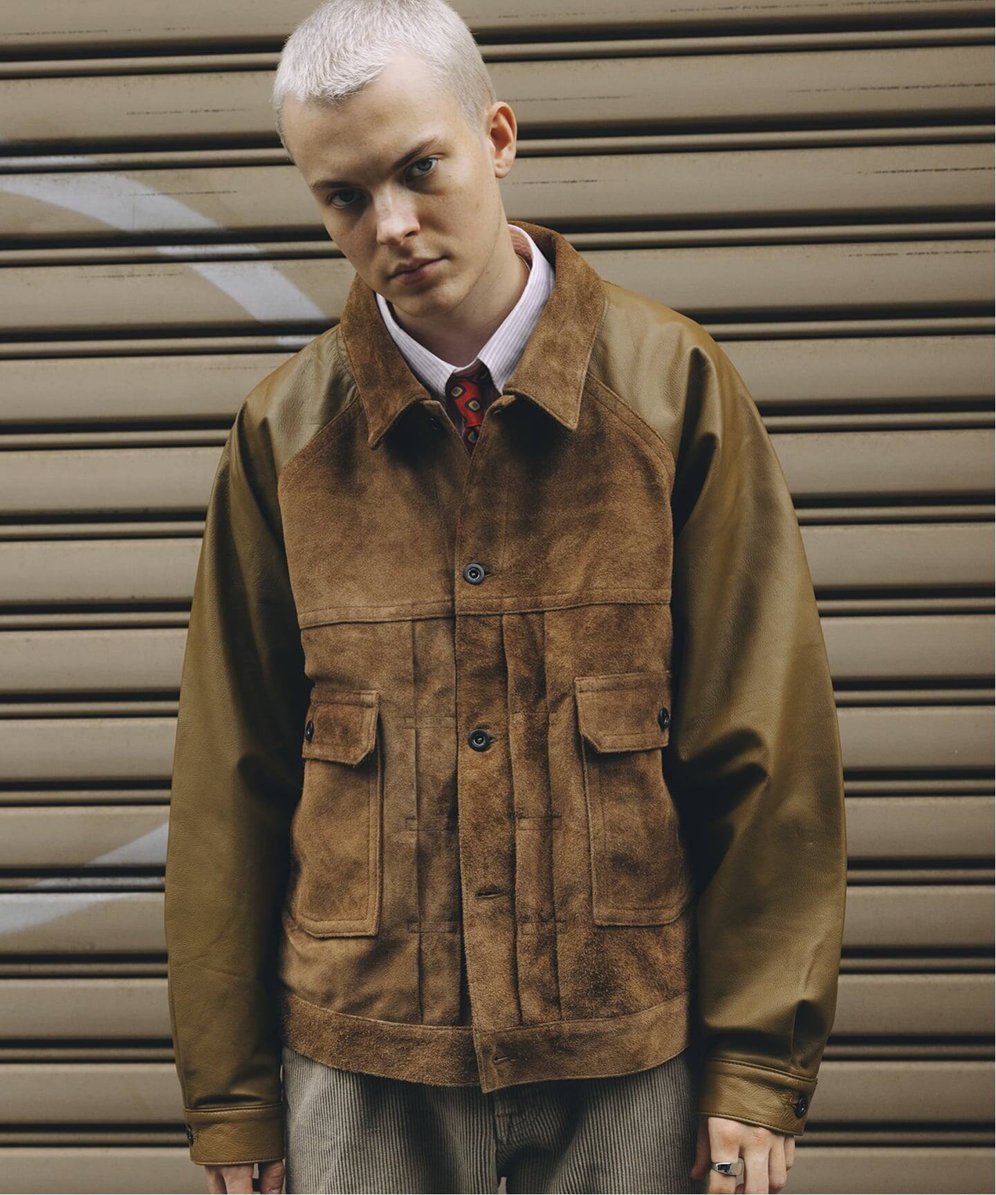 A LEATHER × JOURNAL STANDARD COMBI TRUCKER JACKET（レザー 