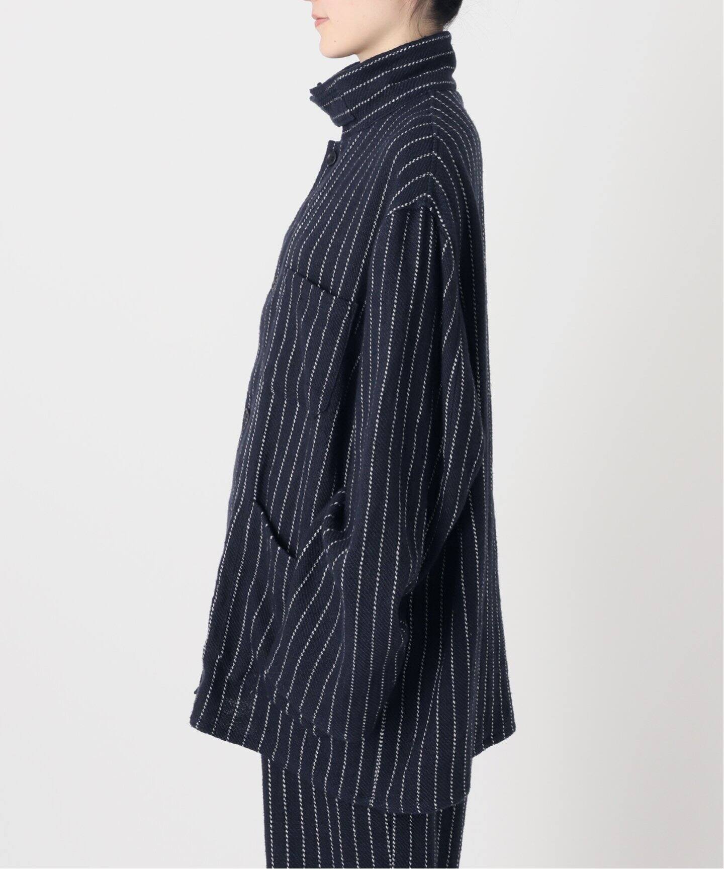 FOLI khadi cotton stripe jacket ネイビー FOLL/フォル】khadi cotton stripe jacket（その他ブルゾン／アウター