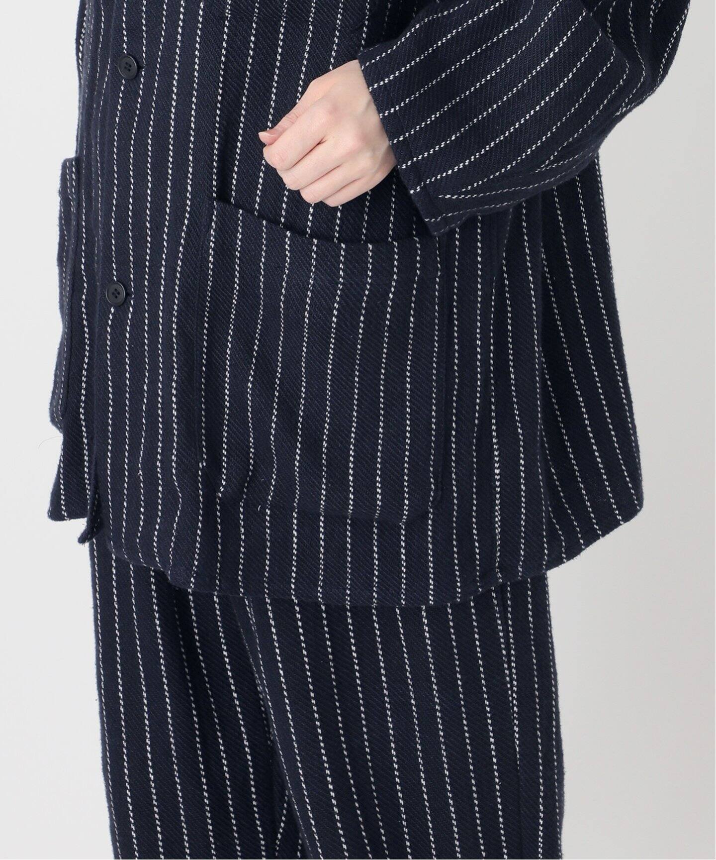 FOLI khadi cotton stripe jacket ネイビー FOLL/フォル】khadi cotton stripe jacket（その他ブルゾン／アウター