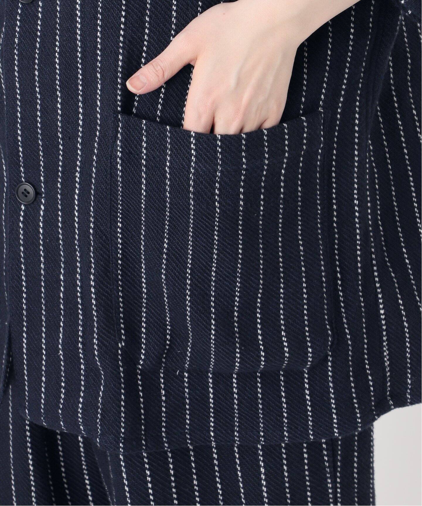 FOLI khadi cotton stripe jacket ネイビー FOLL/フォル】khadi cotton stripe jacket（その他ブルゾン／アウター