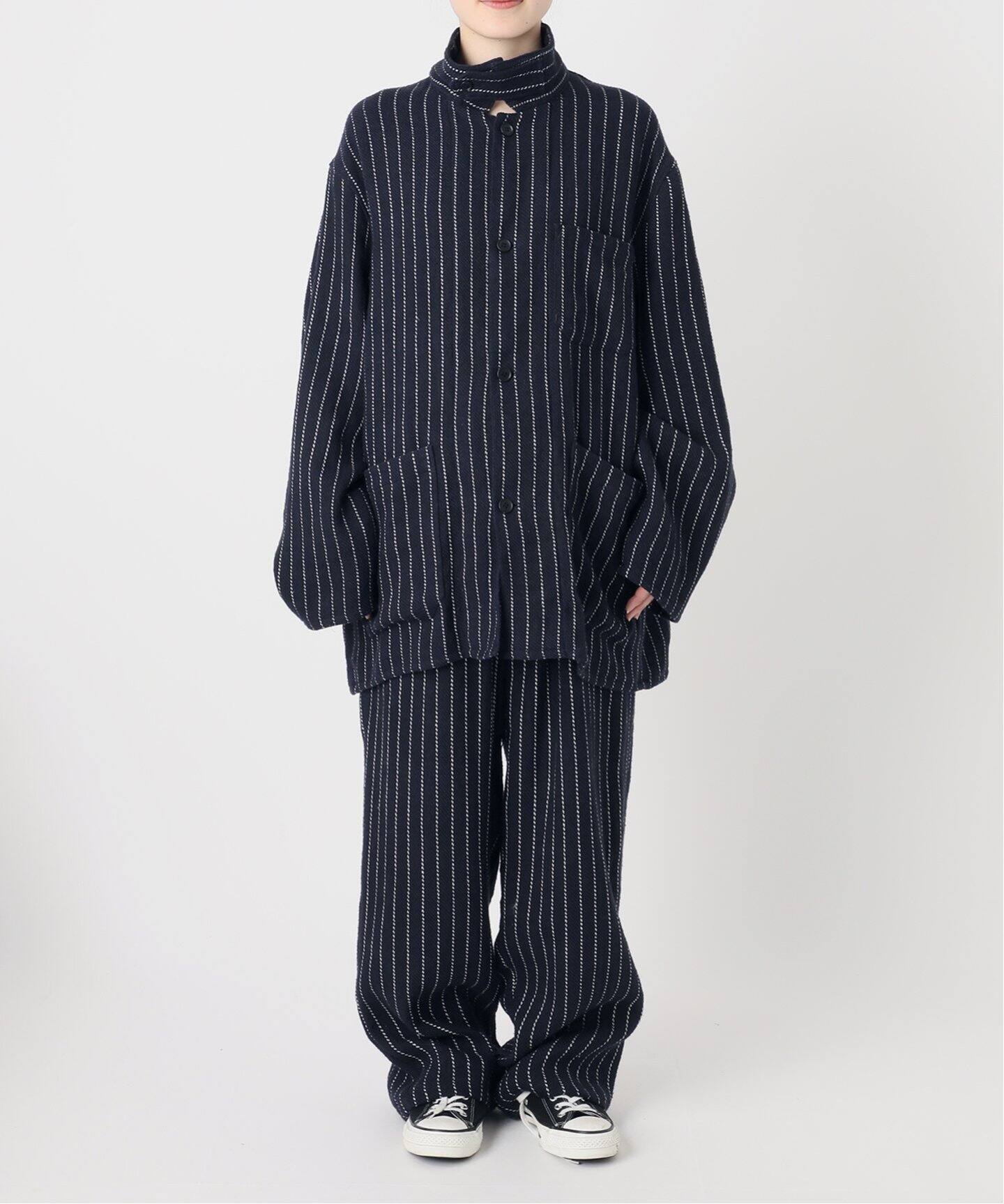 FOLI khadi cotton stripe jacket ネイビー FOLL/フォル】khadi cotton stripe jacket（その他ブルゾン／アウター