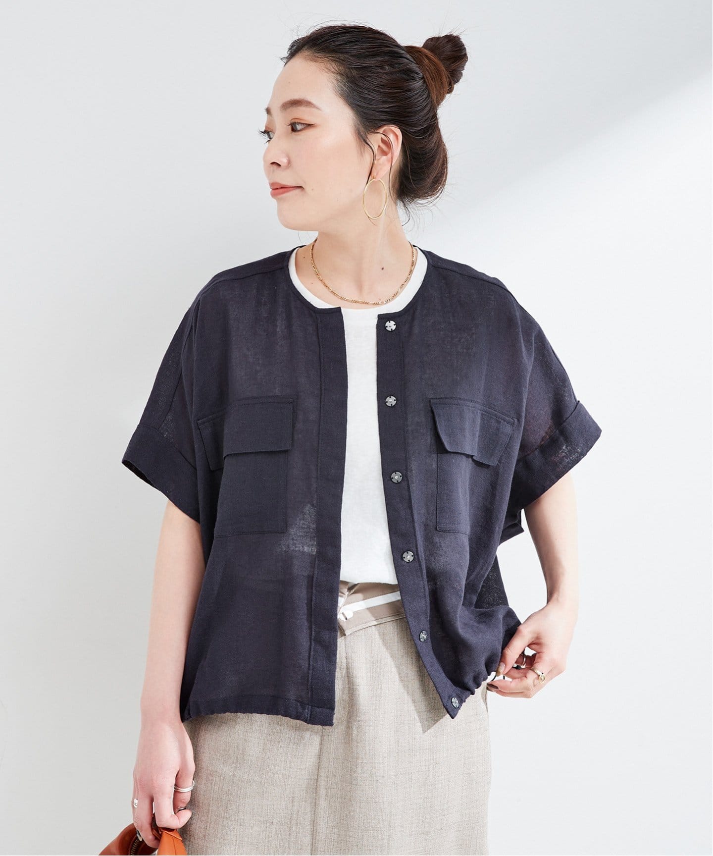 新品　B.C STOCK リネンブレンドメッシュSSドルマンブルゾン　ベージュ 追加》【WEB限定】手洗い可 / リネンブレンドメッシュSSドルマン