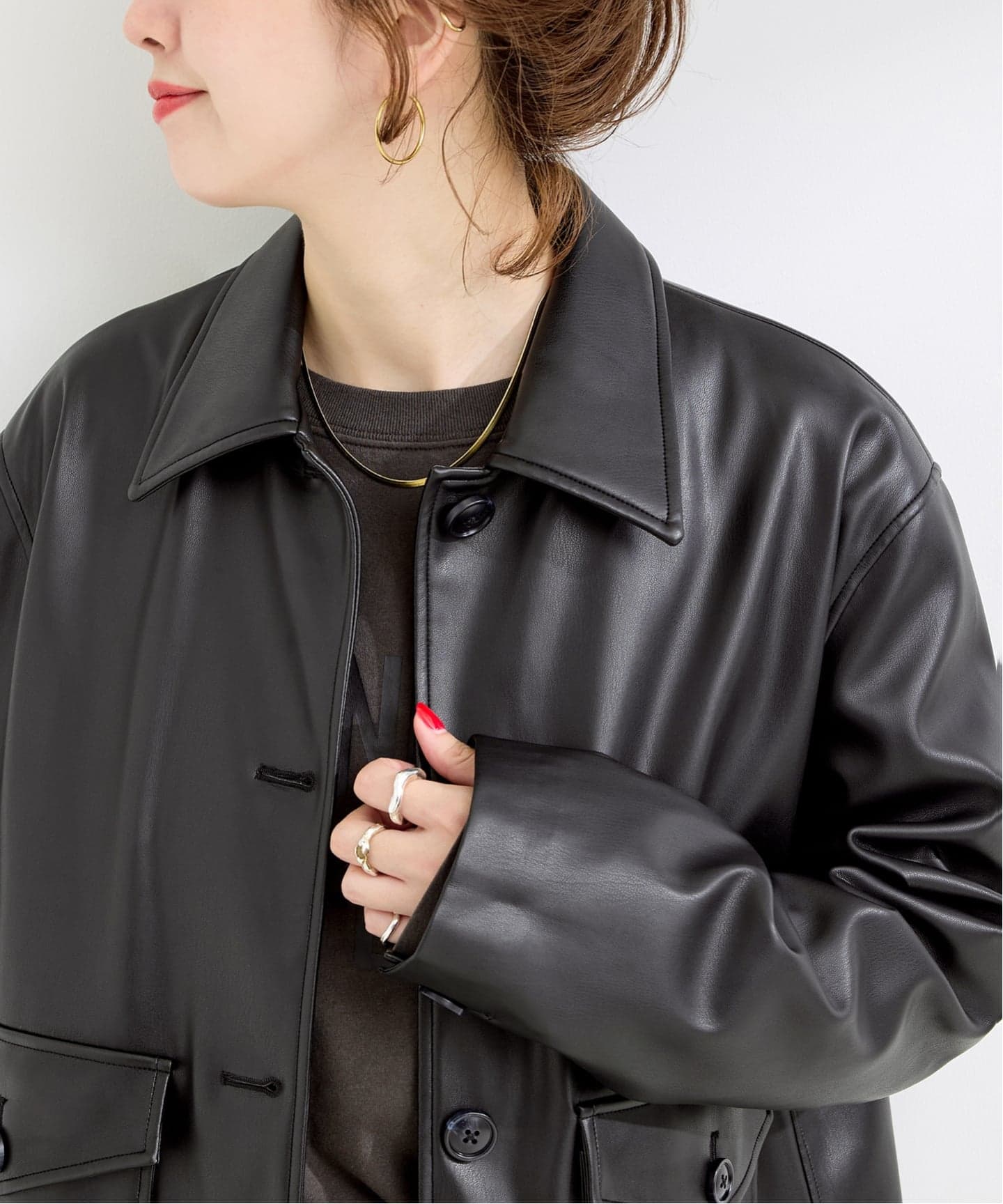 フェイクレザーボクシーカバーオール（カバーオール）｜B.C STOCK