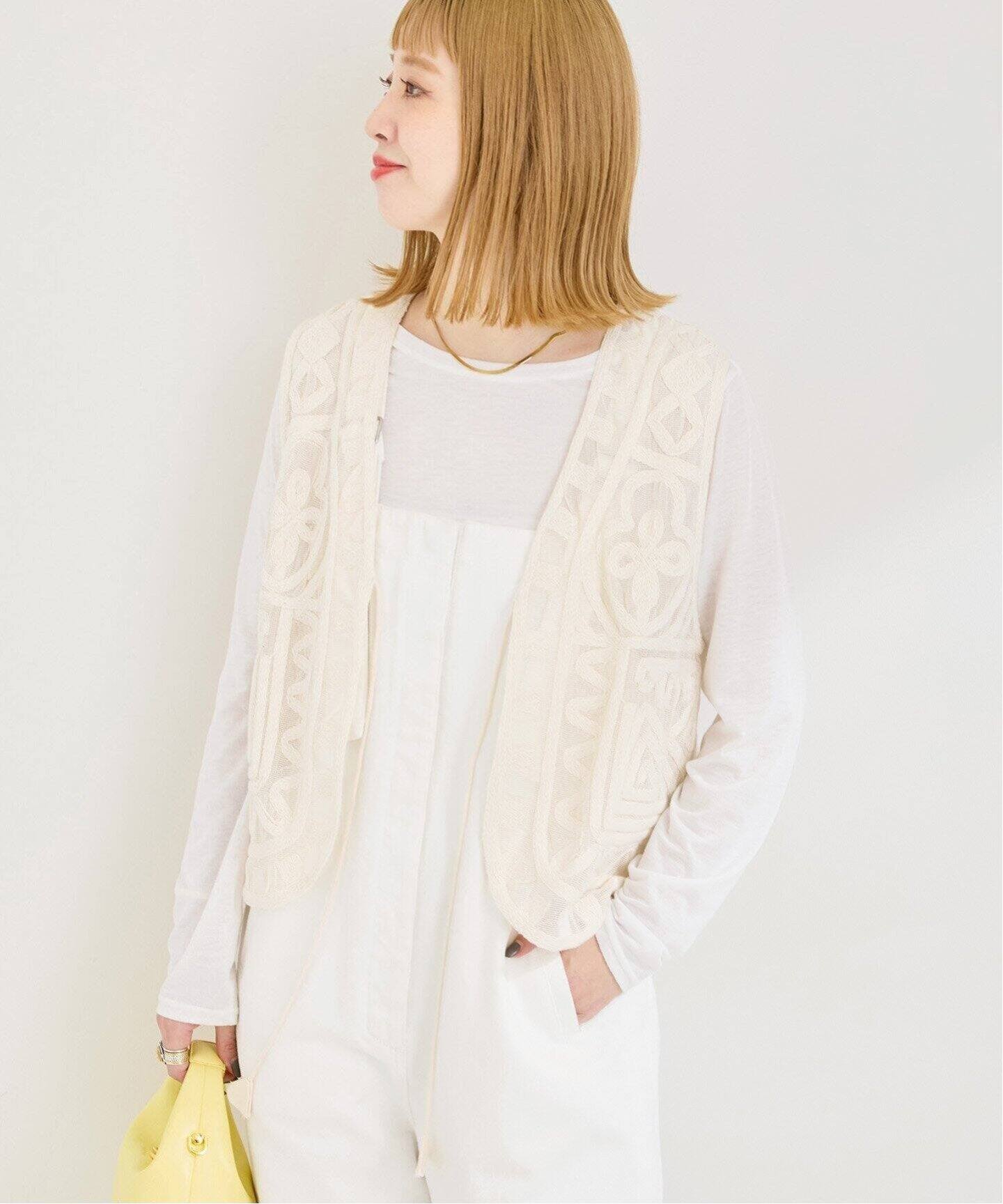 B.C STOCK 手洗い可能/メッシュ刺繍ベスト ナチュラル B.C STOCK｜《追加》【WEB限定】手洗い可 / メッシュ刺繍ベスト
