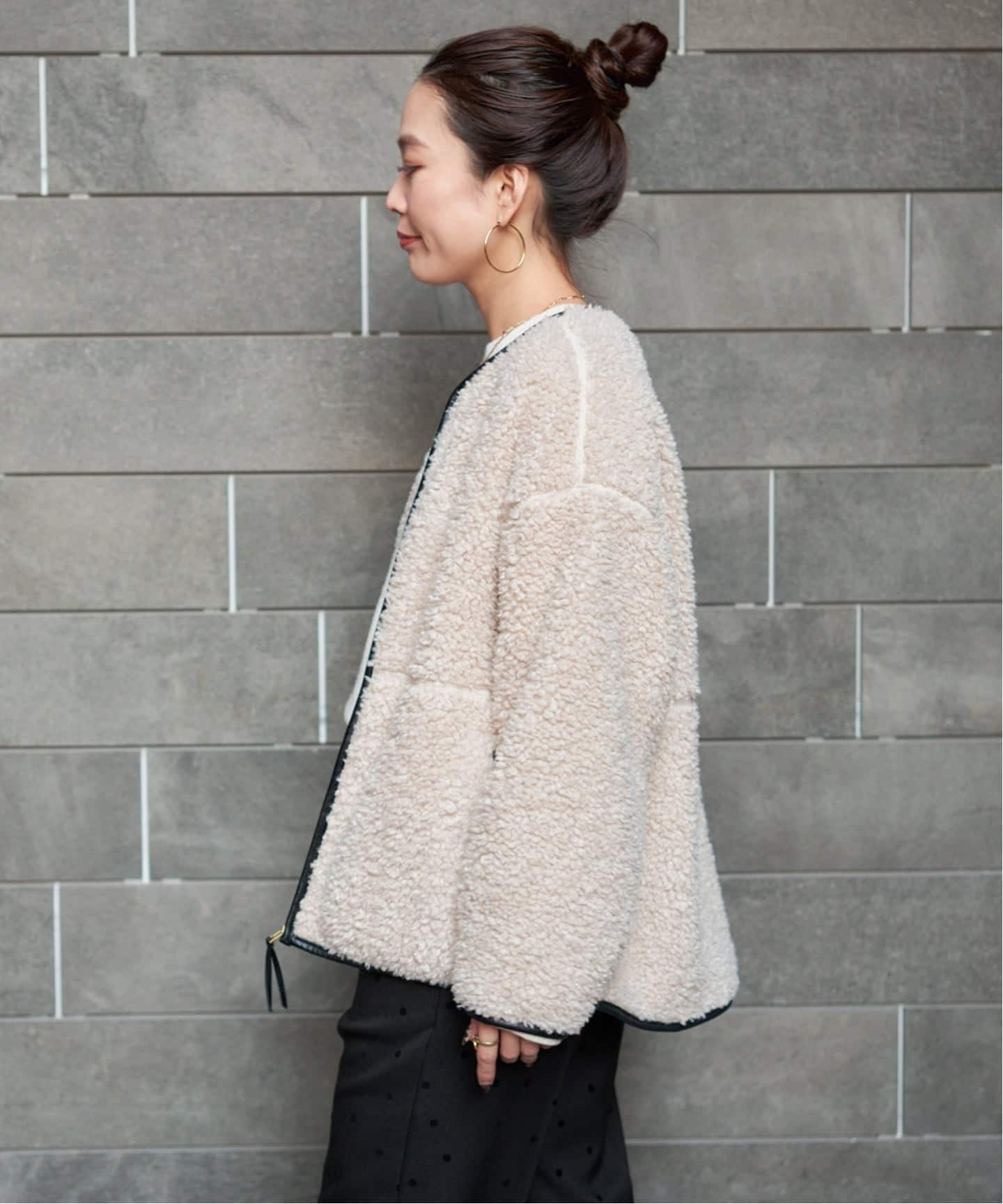 B.C STOCK ボアパイピングブルゾン2 アイボリー Sサイズ B.C STOCK（ベーセーストック） ブルゾン アウター 「S/Mサイズ展開