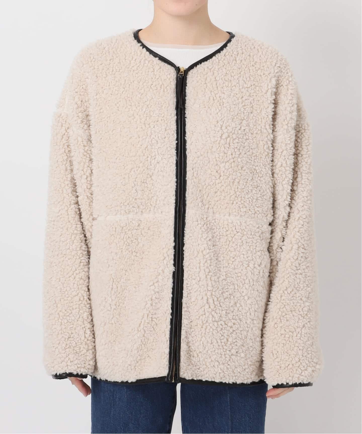 B.C STOCK ボアパイピングブルゾン2 アイボリー Sサイズ B.C STOCK（ベーセーストック） ブルゾン アウター 「S/Mサイズ展開