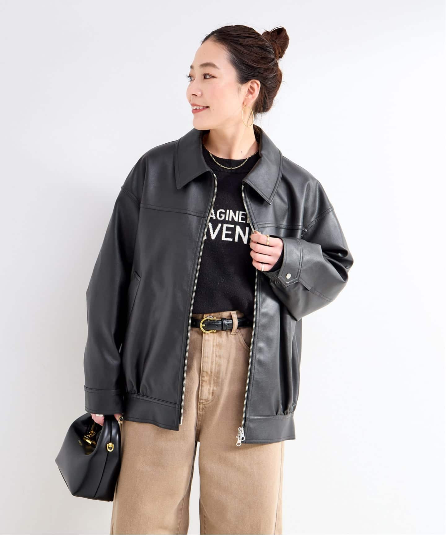 新品タグ付！B.C STOCK グリーミー フェイクレザーブルゾン B.C STOCK（ベーセーストック）の「Gleamy/グリーミー フェイクレザー