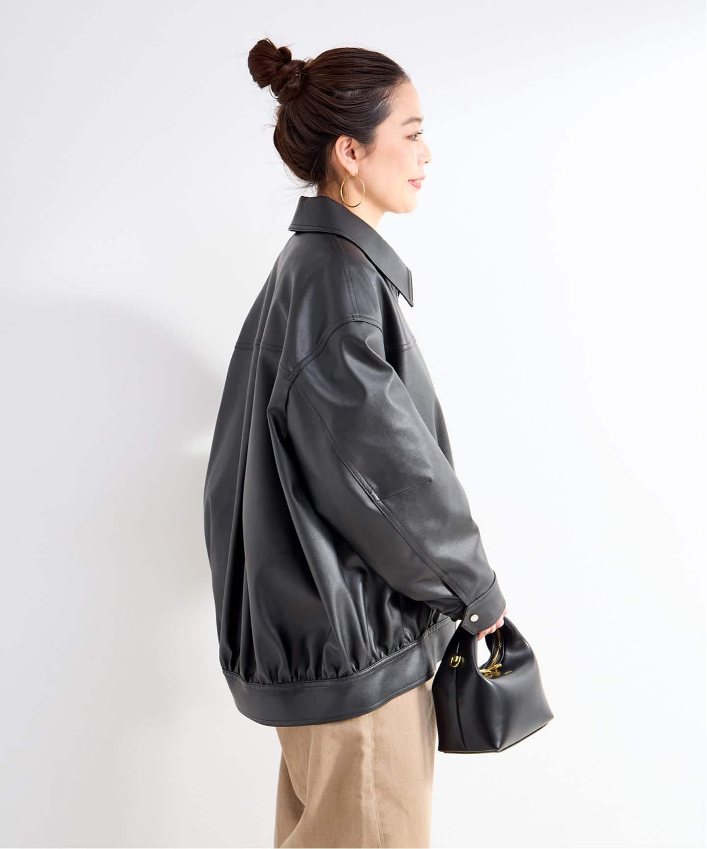 新品タグ付！B.C STOCK グリーミー フェイクレザーブルゾン 新品Gleamy グリーミー フェイクレザーブルゾン ブラック ベーセー